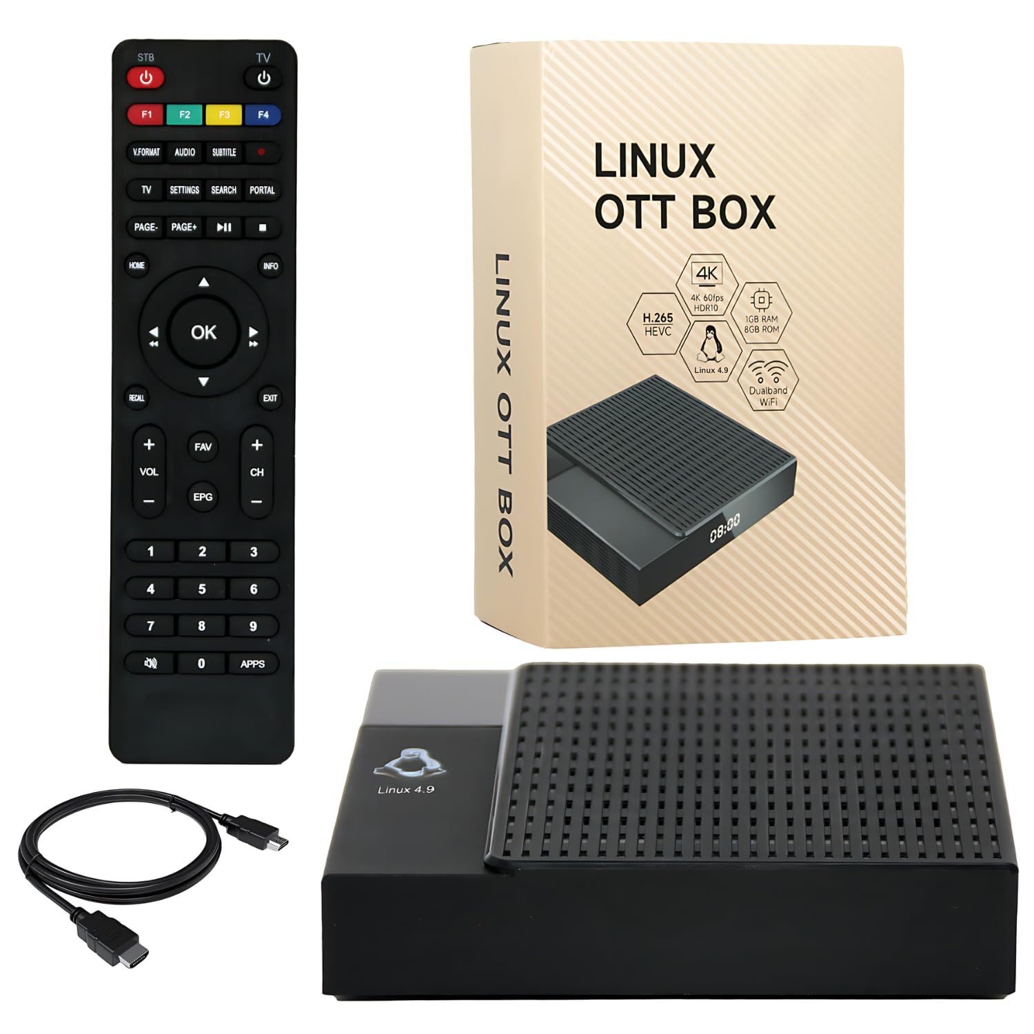 Raxxio RAX2300 4K HDR Smart TV Streaming Box - 1GB RAM, 8GB Storage, Dolby Digital Plus, Dual-Band WiFi, Linux 4.9 OS with HDMI & Remote - Perfect for Netflix, Hulu, Prime Video Streaming in Living Room & Bedroom