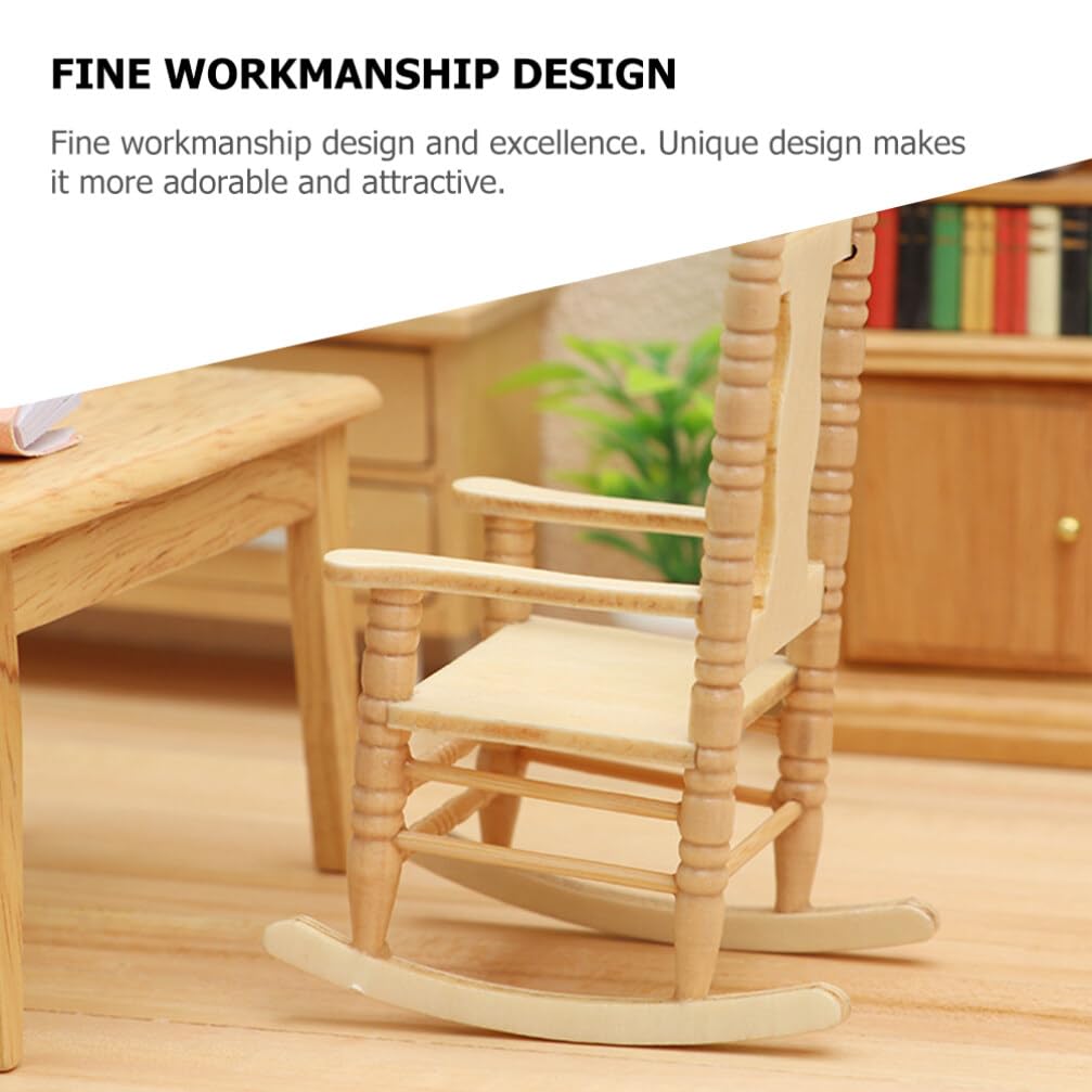 Jojofuny 1:12 Scale Miniature Wooden Rocking Chairs - Dollhouse Furniture Accessories for Christmas Decor, DIY Crafts & Model Displays