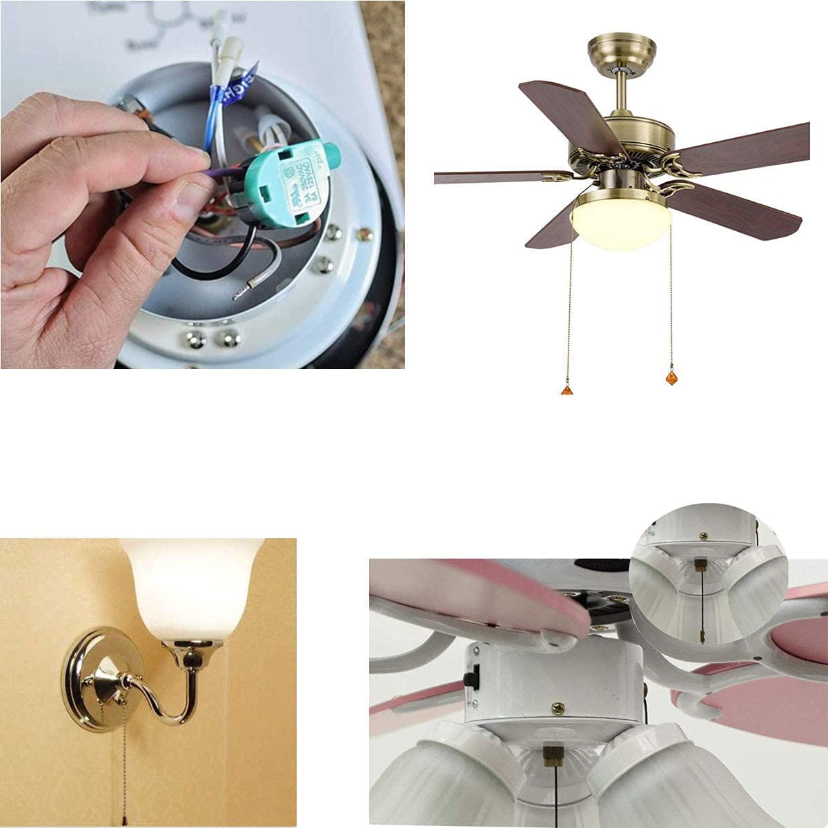 2 Pack Ceiling Fan Speed Control Switch 3 Speed 4 Wire Pull Chain Cord Replacement Part 268S6 - Gold Finish | Compatible with Ceiling Fans & Wall Lamps | Perfect for Bedroom, Living Room & Outdoor Patio Cooling
