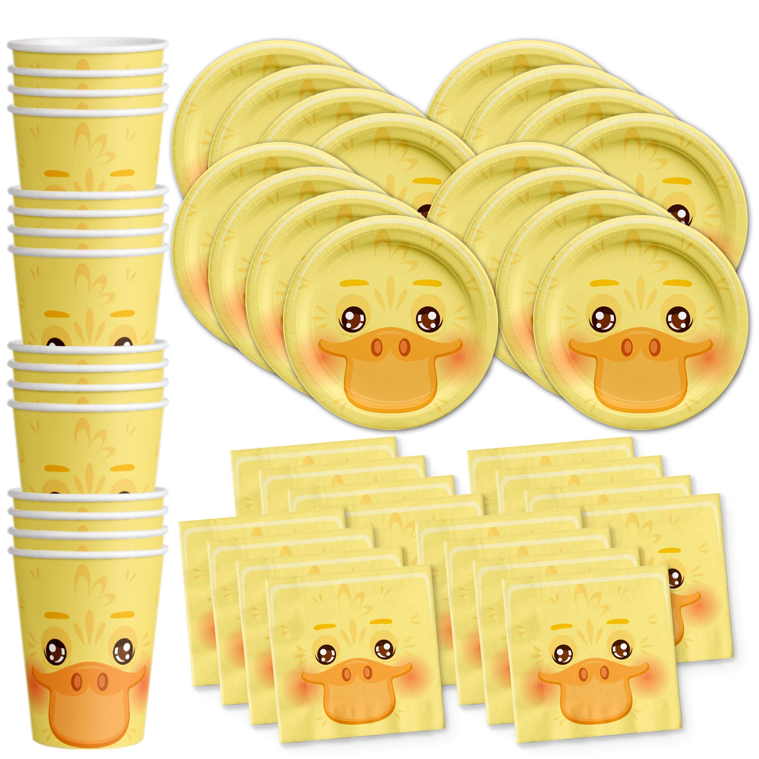 Duck Themed Birthday Party Supplies Set - 16-Piece Tableware Kit with Plates, Napkins & Cups - Perfect for Kids' Birthday Celebrations & Baby Showers