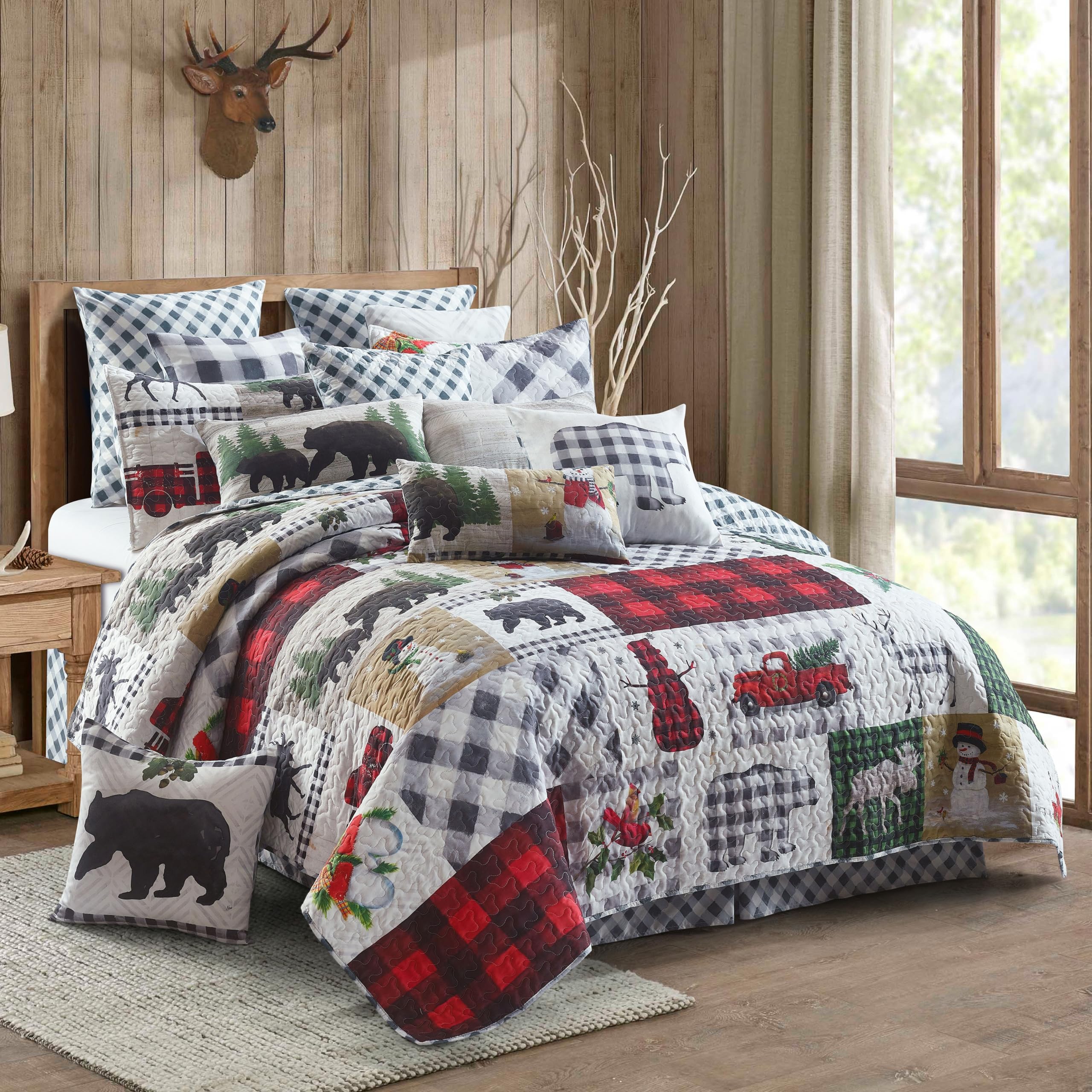 Virah Bella 2-Piece Full/Queen Lodge Quilt Bedding Set - Rustic Reversible Comforter with Pillow Shams - Country Patchwork Design for Cozy Cabin & Farmhouse Bedrooms - Perfect for Fall & Winter Decor