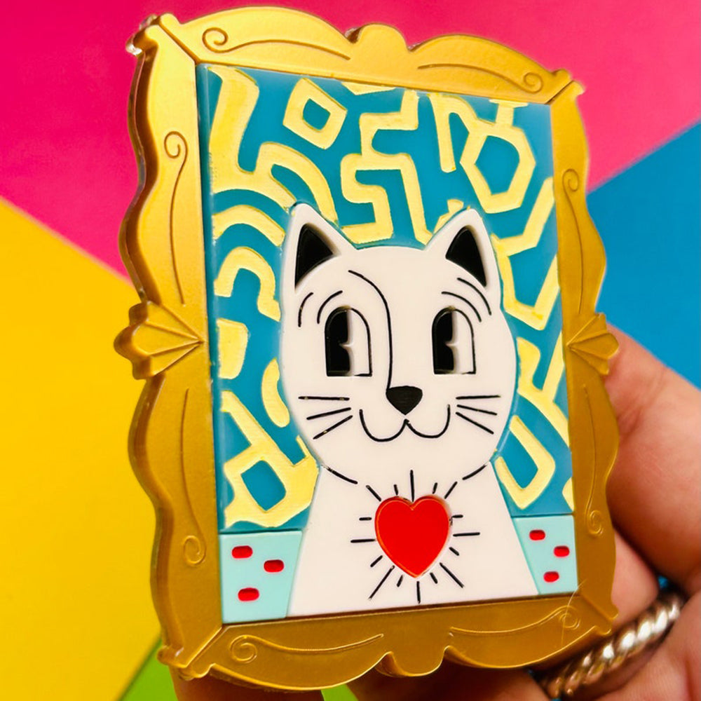 Stylish Pop Art Cat Brooch - Contemporary Acrylic Cat Pin for Women | Makokot Design | Perfect for Jackets, Bags & Accessories