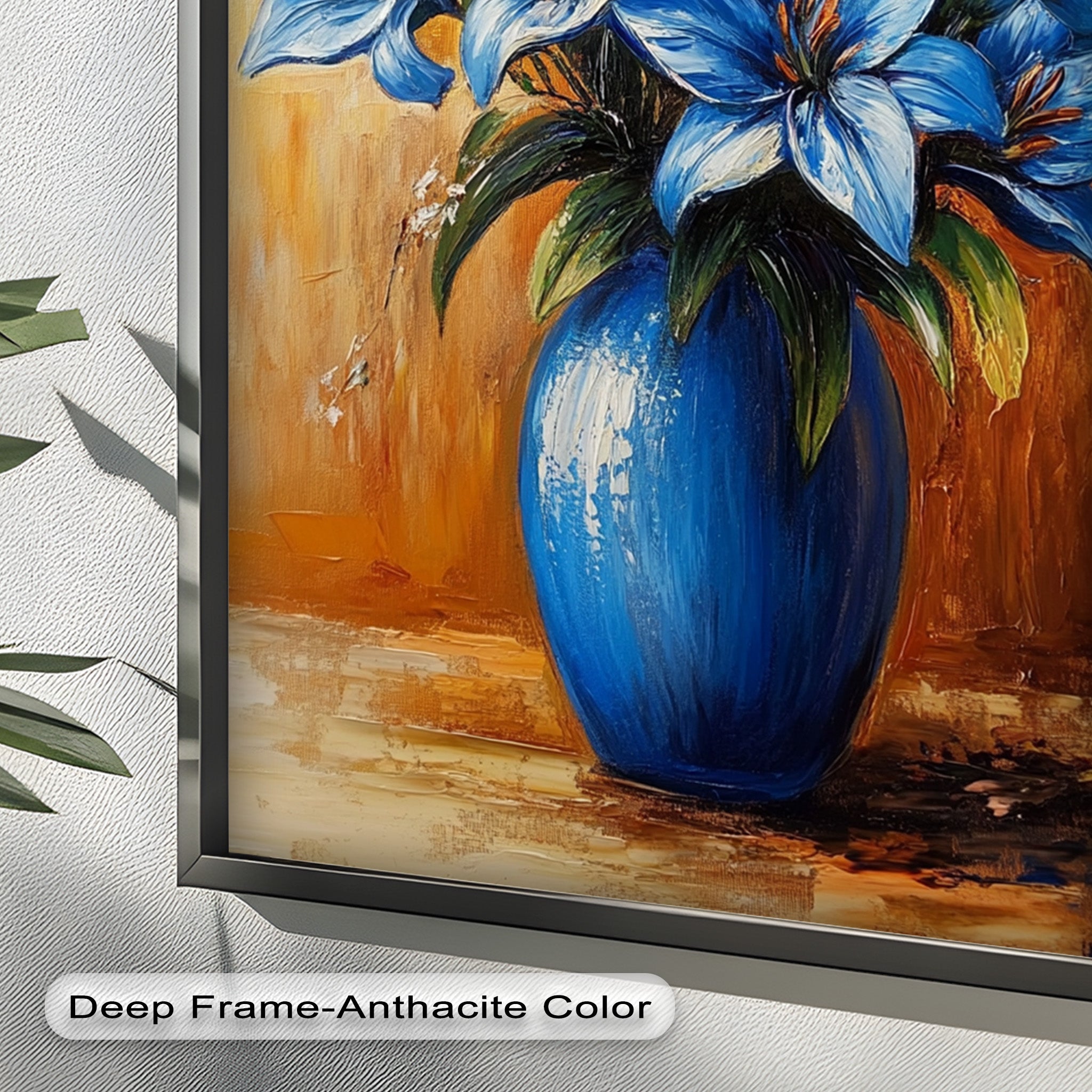 Azure Blossoms in Blue Vase - Hand-Painted Floral Oil Canvas Artwork for Living Room Decor | Wall Art for Home & Office