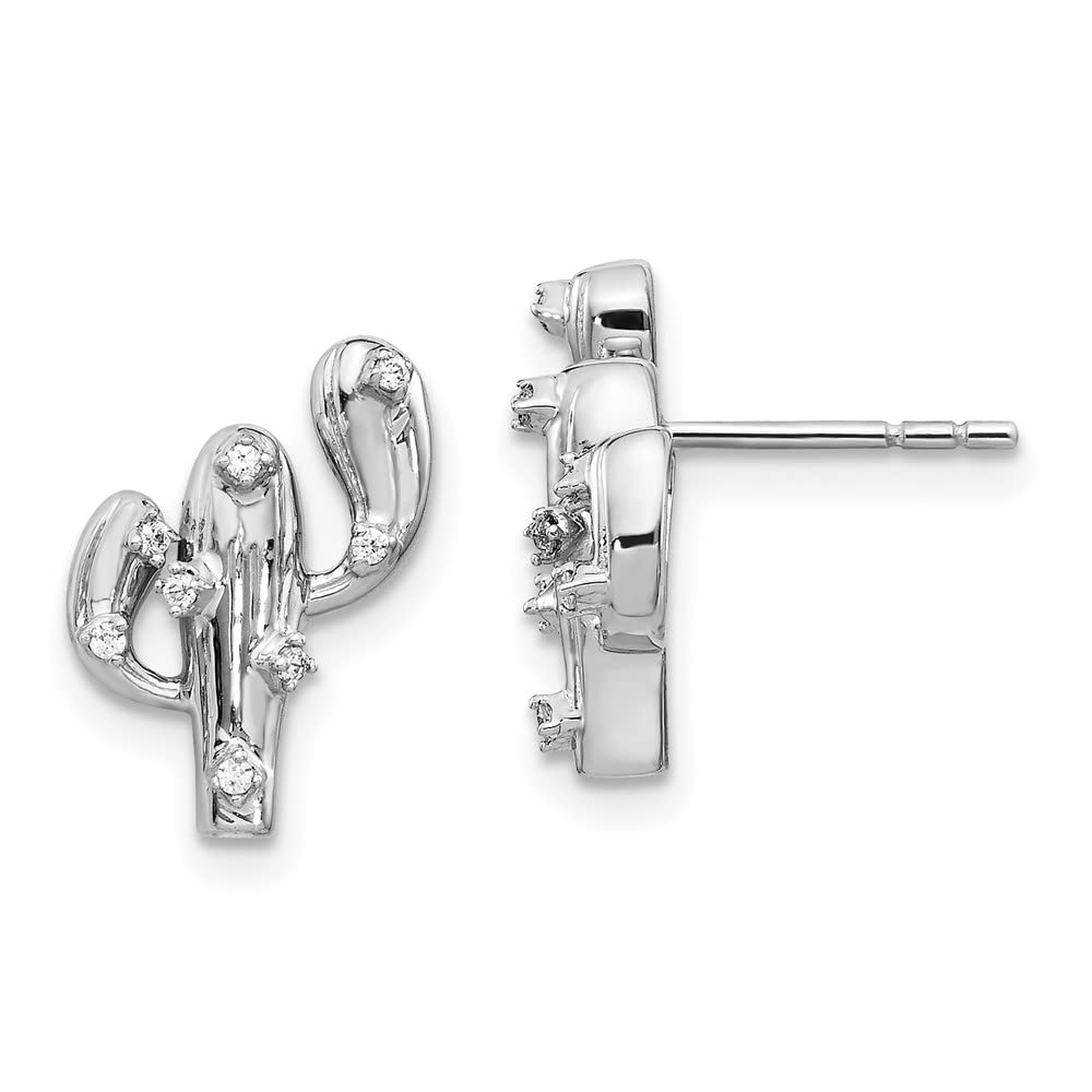 14K White Gold Diamond Cactus Earrings for Women - Dainty Fine Jewelry Gift for Her - Perfect for Western Style, Boho Fashion & Everyday Wear