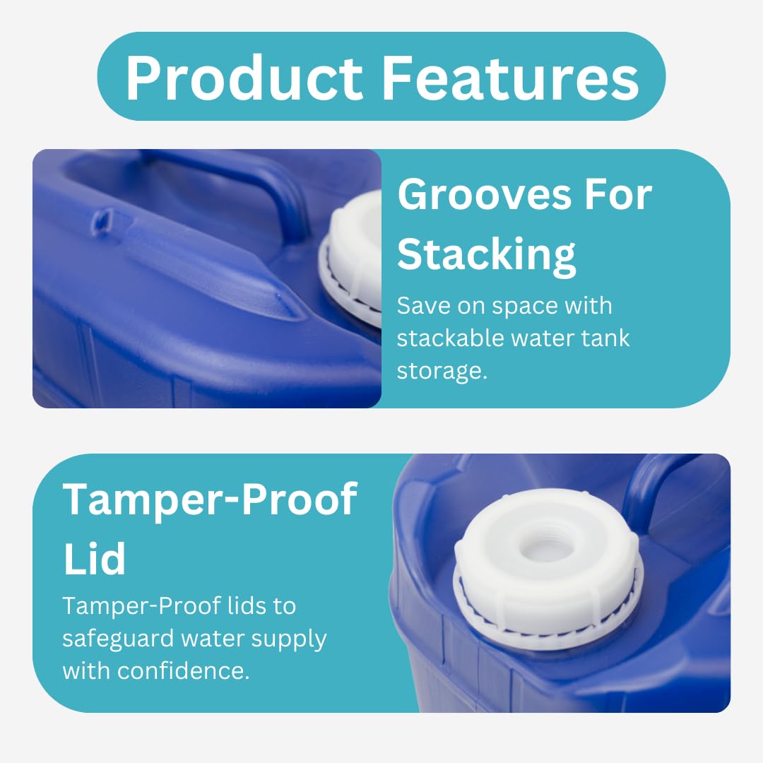 5-Gallon Stackable Water Storage Containers with Lids & Spigot - Emergency Water Supply for Camping, RV, Disaster Preparedness - Easy Fill, 30 Gallon Capacity (6 Tanks) - Perfect for Outdoor Adventures & Emergency Survival Kits