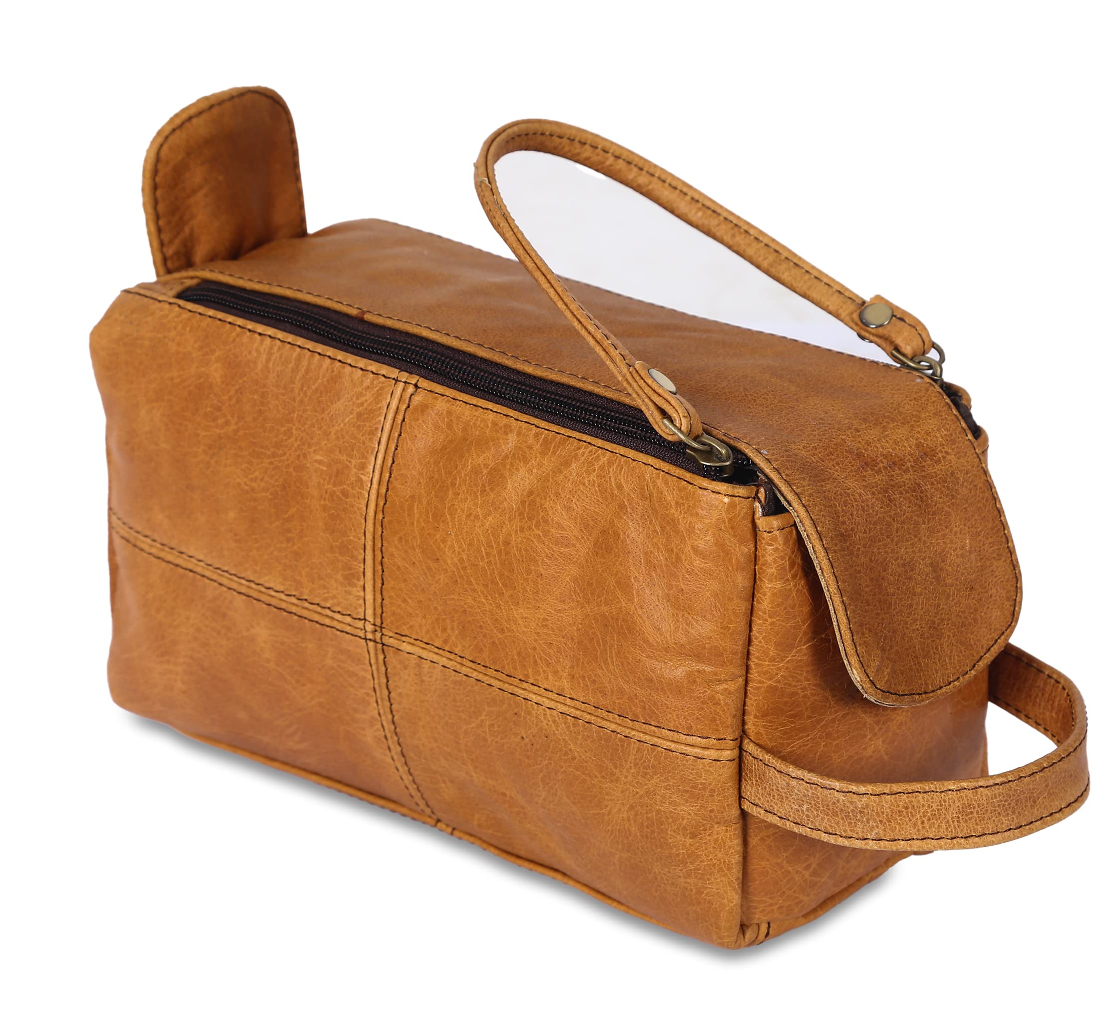 Premium Buffalo Leather Toiletry Bag for Men & Women - Durable Travel Shaving Dopp Kit - Unisex Grooming Organizer for Business Trips, Camping & Gym Essentials - Perfect Gift for Him & Her