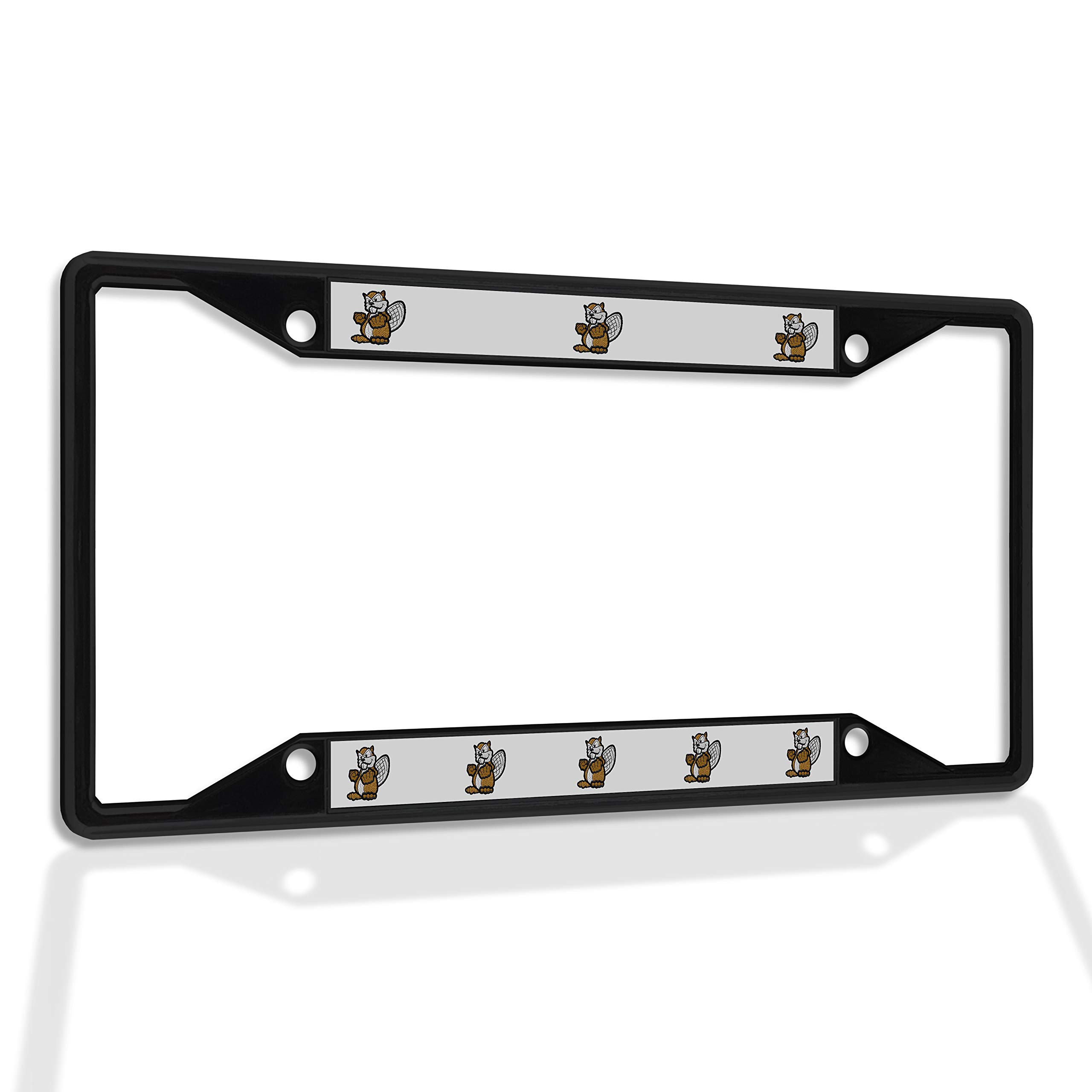 Premium Metal Insert License Plate Frame - Beaver Design, Weatherproof & Durable Car Accessory (Black, 4 Holes, Solid Insert) - Perfect for Cars, Trucks & SUVs