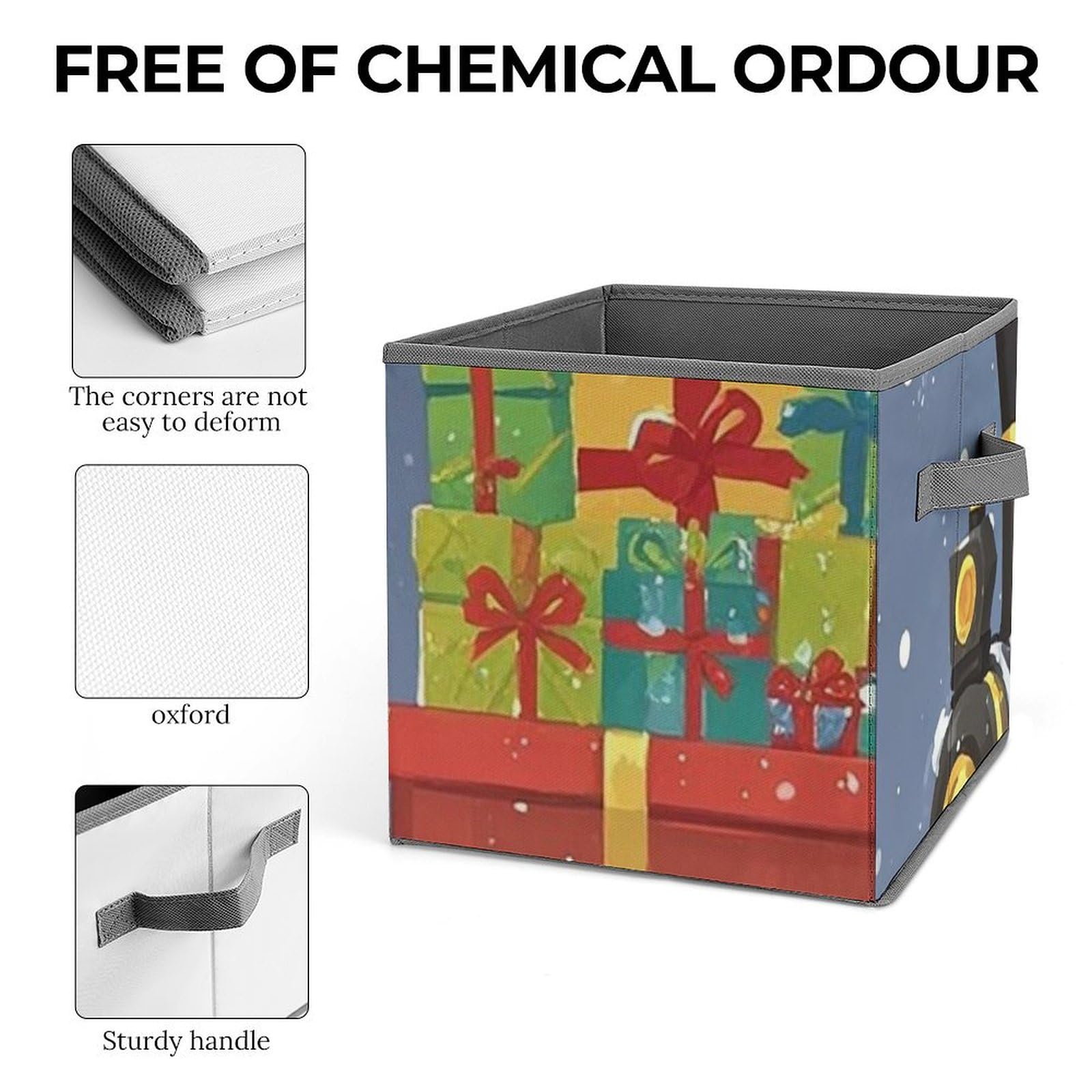 10.6 Inch Collapsible Storage Bins with Handles - Foldable Fabric Organizer Bins for Closet, Shelves, Office & Toys - Perfect for Home Organization, Kids Room Storage & Holiday Decor (Santa's Train Design)
