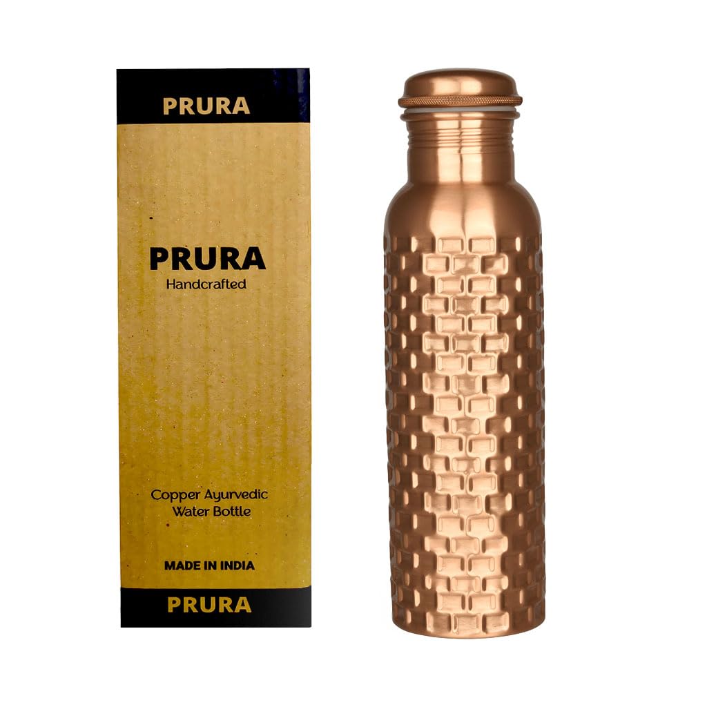 Handcrafted Pure Copper Water Bottle - 32 oz Ayurvedic Copper Vessel for Health Benefits | Reusable Eco-Friendly Water Container for Yoga, Meditation & Daily Hydration