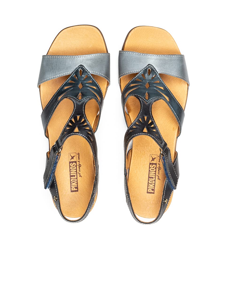PIKOLINOS Women's Leather Flat Sandals - Denim Style | Comfortable & Stylish for Beach, Travel & Casual Wear