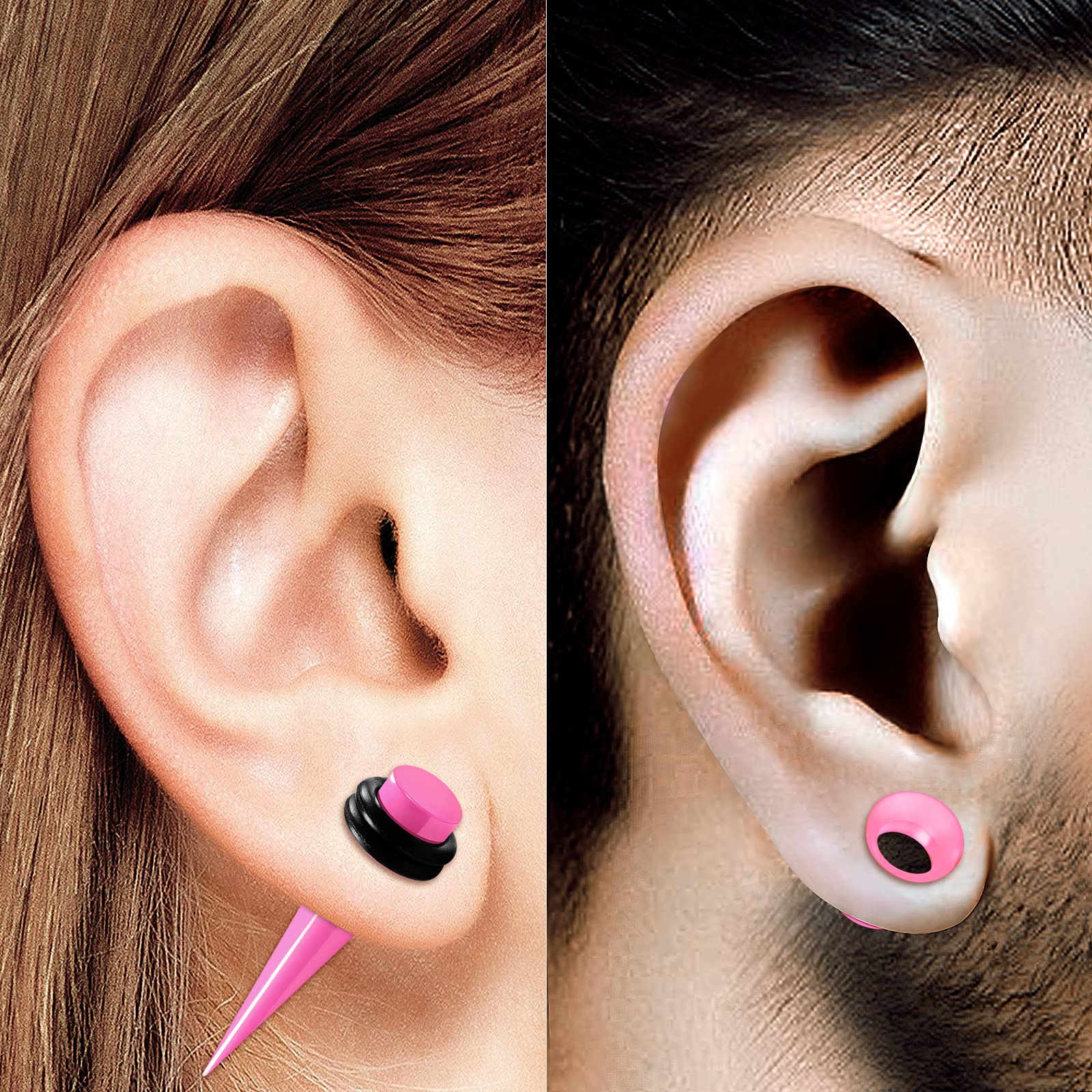 2 Pairs Acrylic Taper Expander Silicone Double Flare Saddle Flesh Tunnel Ear Plugs - Ear Stretching Jewelry for Gauged Ears - Perfect for Body Piercing, Ear Lobe Stretching & Alternative Fashion Styles