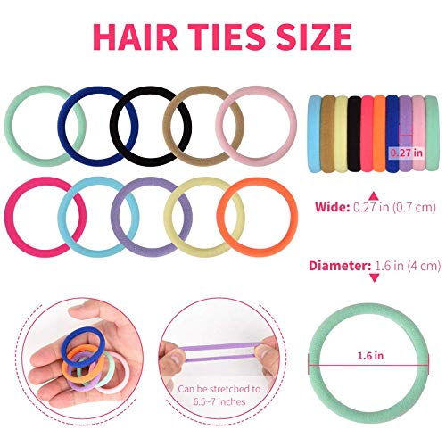 FAMEZA No Tangle Hair Ties for Women - 100 Pack Soft Cotton Ponytail Holders & Hair Bands for Everyday Use, Workout, Yoga and Sports