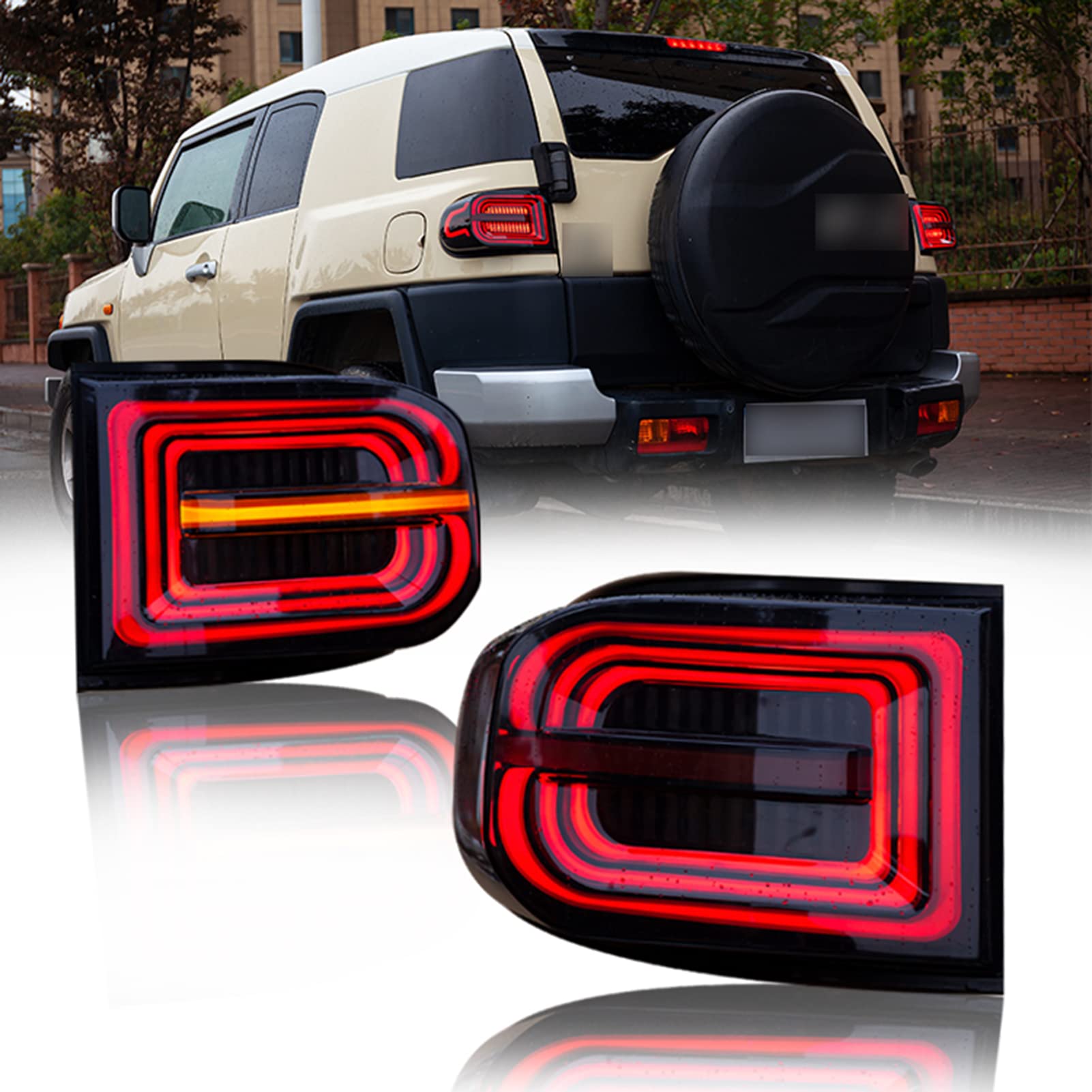 2007-2017 Toyota FJ Cruiser LED Tail Lights with DRL & Sequential Turn Signal - Black Rear Lamp Assembly with Start-up Animation | Auto Accessories for Off-Road & Urban Driving