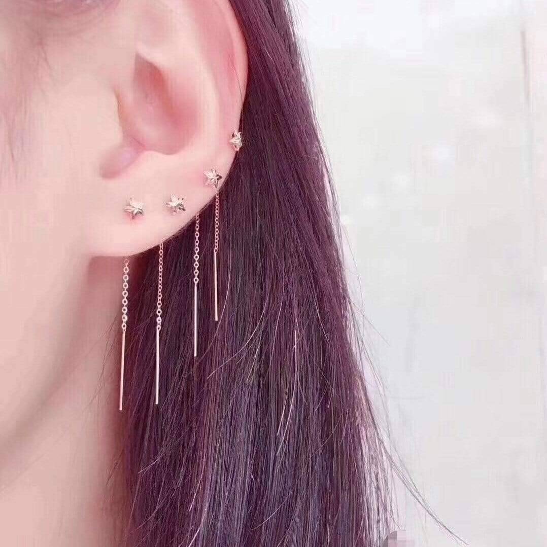 18K Royal Rose Gold Star Drop Dangle Earrings for Women - Elegant Celestial Jewelry for Parties, Weddings & Special Occasions