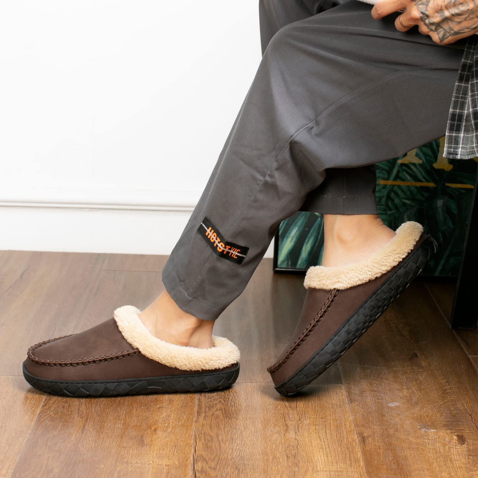 WOTTE Men's Moccasin Slippers - Soft Microsuede with Fleece Lining & Memory Foam - Comfortable Indoor/Outdoor House Shoes for Relaxing at Home, Walking the Dog or Quick Errands