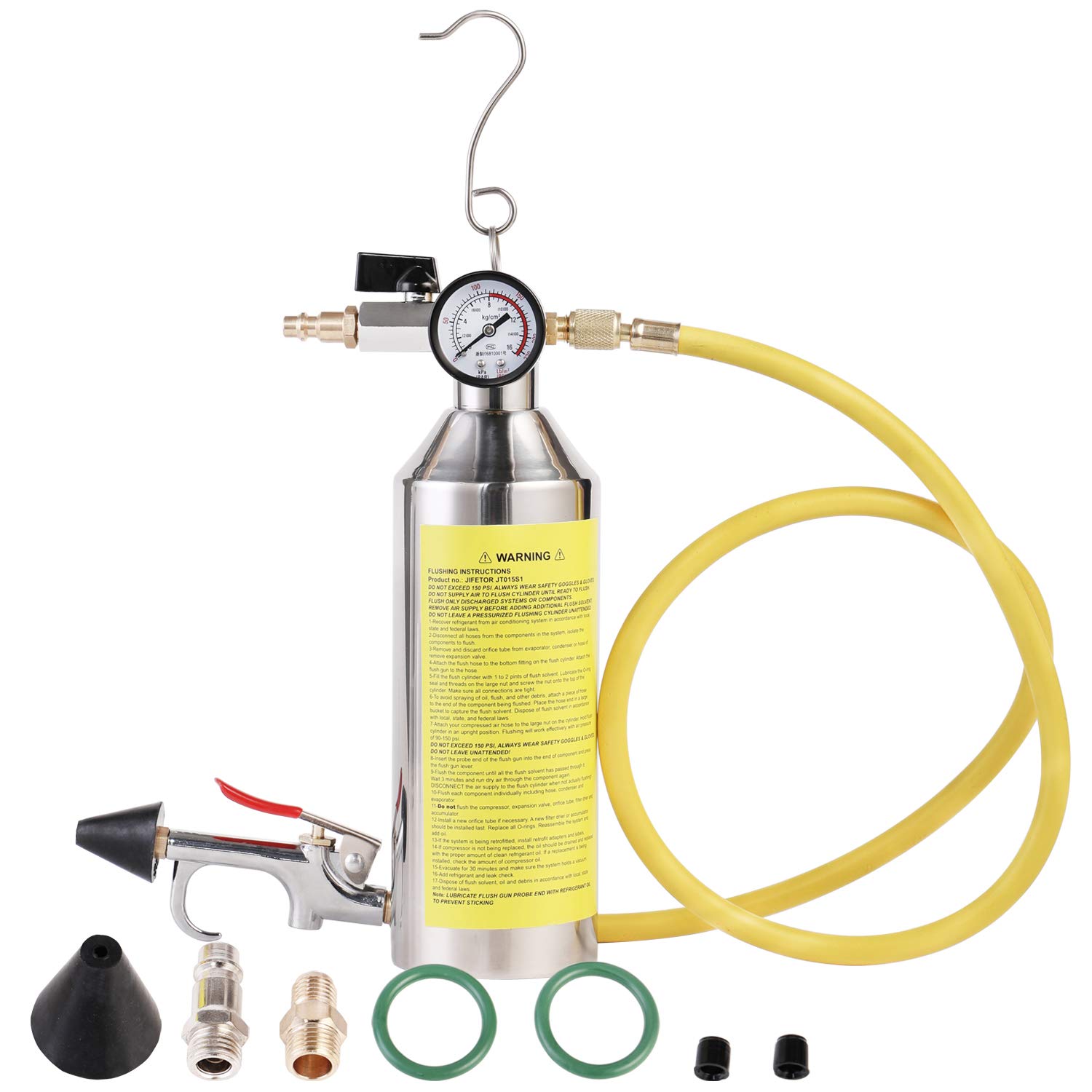JIFETOR AC Flush Kit - Professional Car Air Conditioner System Cleaner with 220PSI Gauge, Air Fittings & Hose - Auto HVAC Pipe Line Cleaning Tool Set for DIY & Mechanics - Perfect for Home Garage & Auto Repair Shops