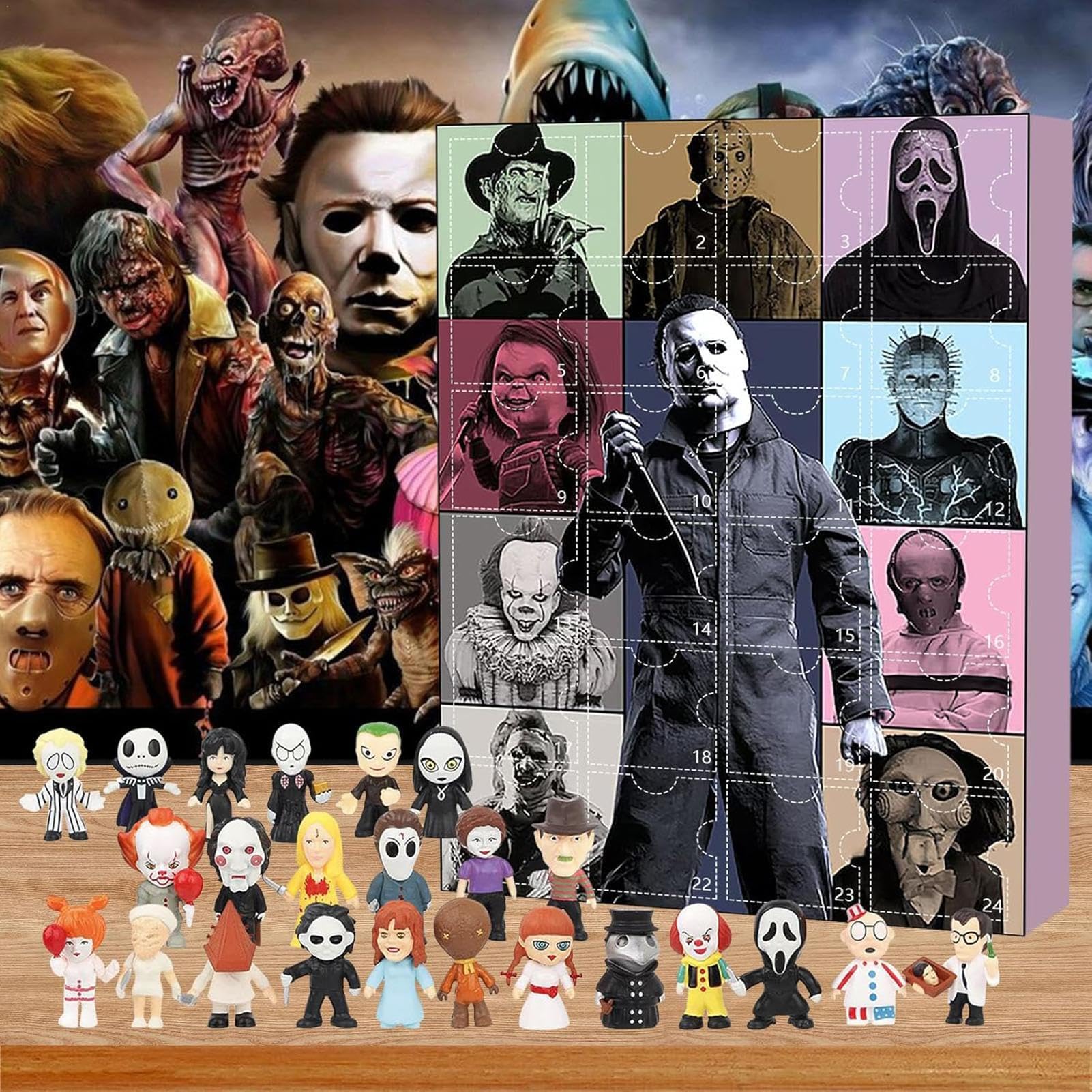 Halloween Countdown Calendar with 24 Spooky Surprise Dolls & Horror Movie Figures | 24-Day Advent Calendar for Halloween Party Decorations & Gift Giving