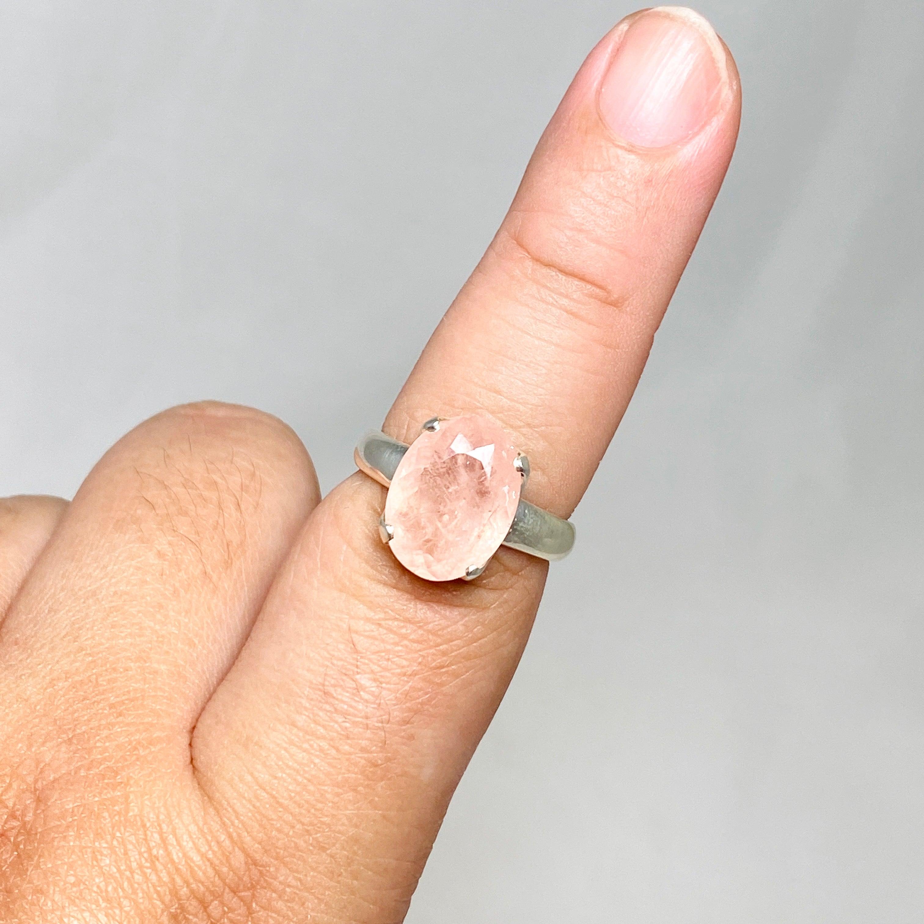 Morganite Faceted Oval Ring - Size 9 Sterling Silver Jewelry for Women, Elegant Engagement & Wedding Gift - PRGJ440