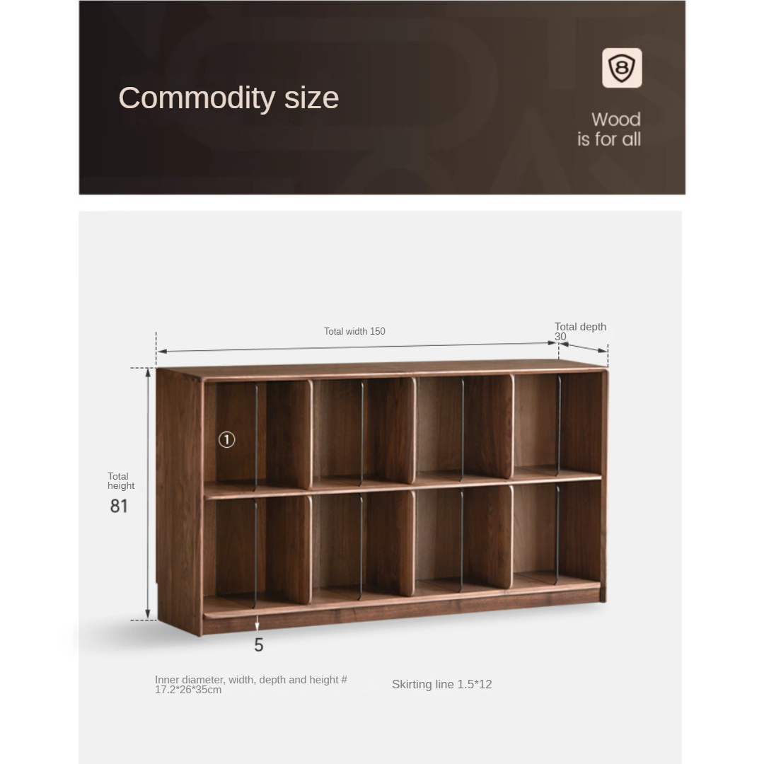 Premium Black Walnut & Oak Solid Wood Bookcase - Modern Storage Cabinet for Living Room, Office & Library - Handcrafted Wooden Bookshelf with Adjustable Shelves