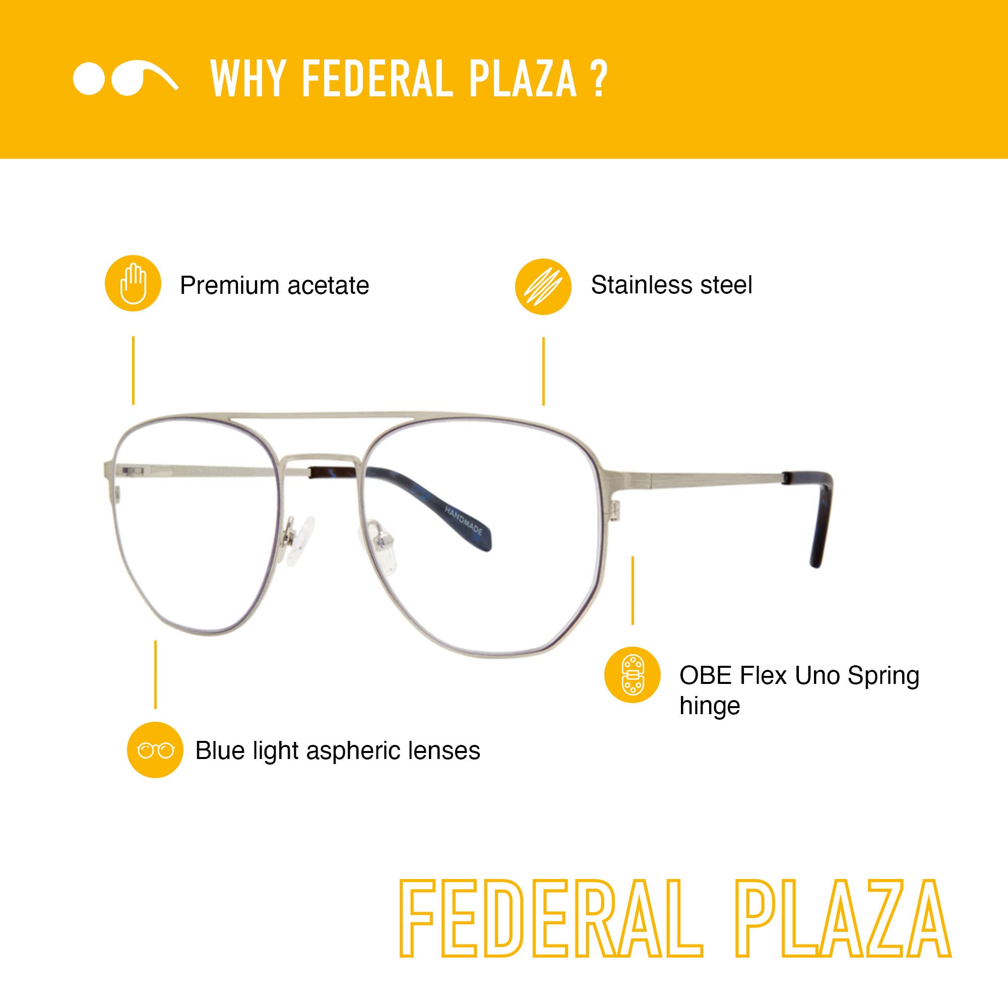 Scojo New York Federal Plaza Blue Light Blocking Reading Glasses - Handmade Anti-Scratch Computer Glasses for Women & Men - Perfect for Office Work, Screen Time & Night Reading