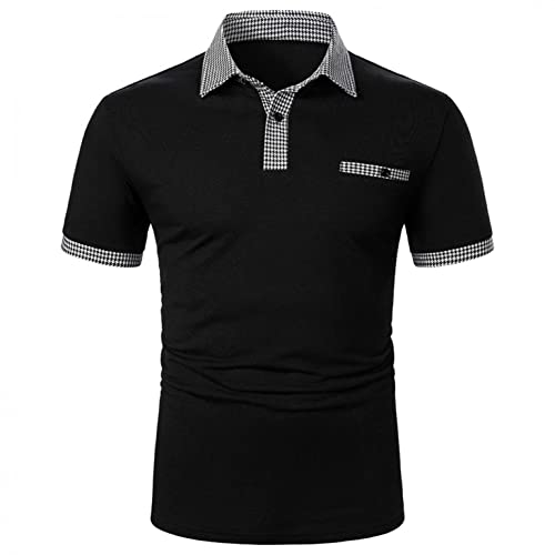 TOWMUS Men's Performance Pique Polo Shirt - Short Sleeve Color Block & Solid Lapel Tee for Golf, Work & Casual Wear | Moisture-Wicking & Breathable Fabric
