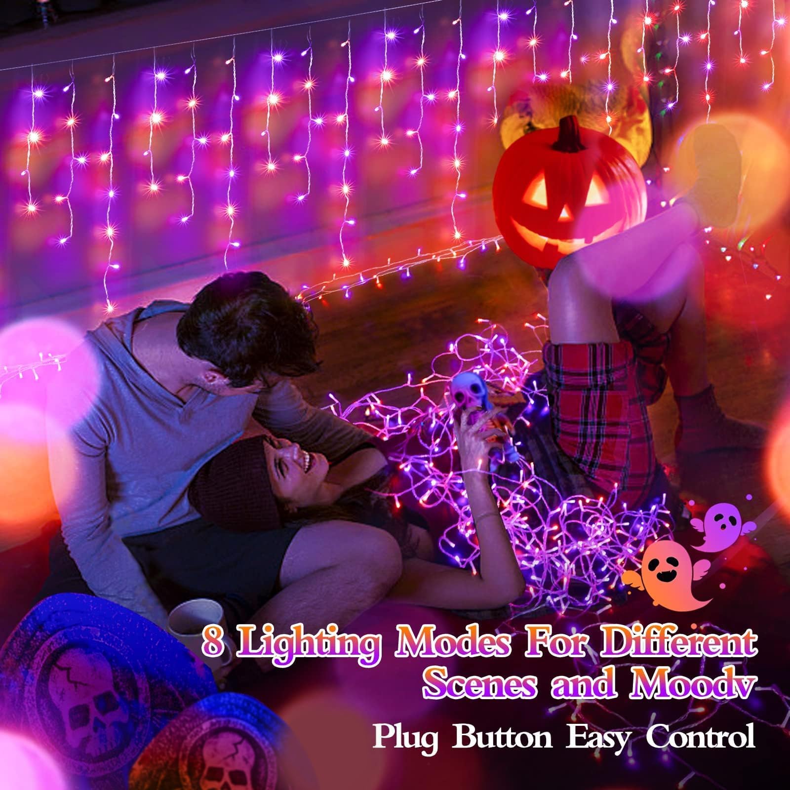 JXLEDAYY 65 FT 640 LED Halloween String Lights - Outdoor Waterproof Fairy Lights with 8 Modes & Memory Timer - Orange and Purple Holiday Decor for Halloween, Christmas, Wedding, Party, Garden, and Patio