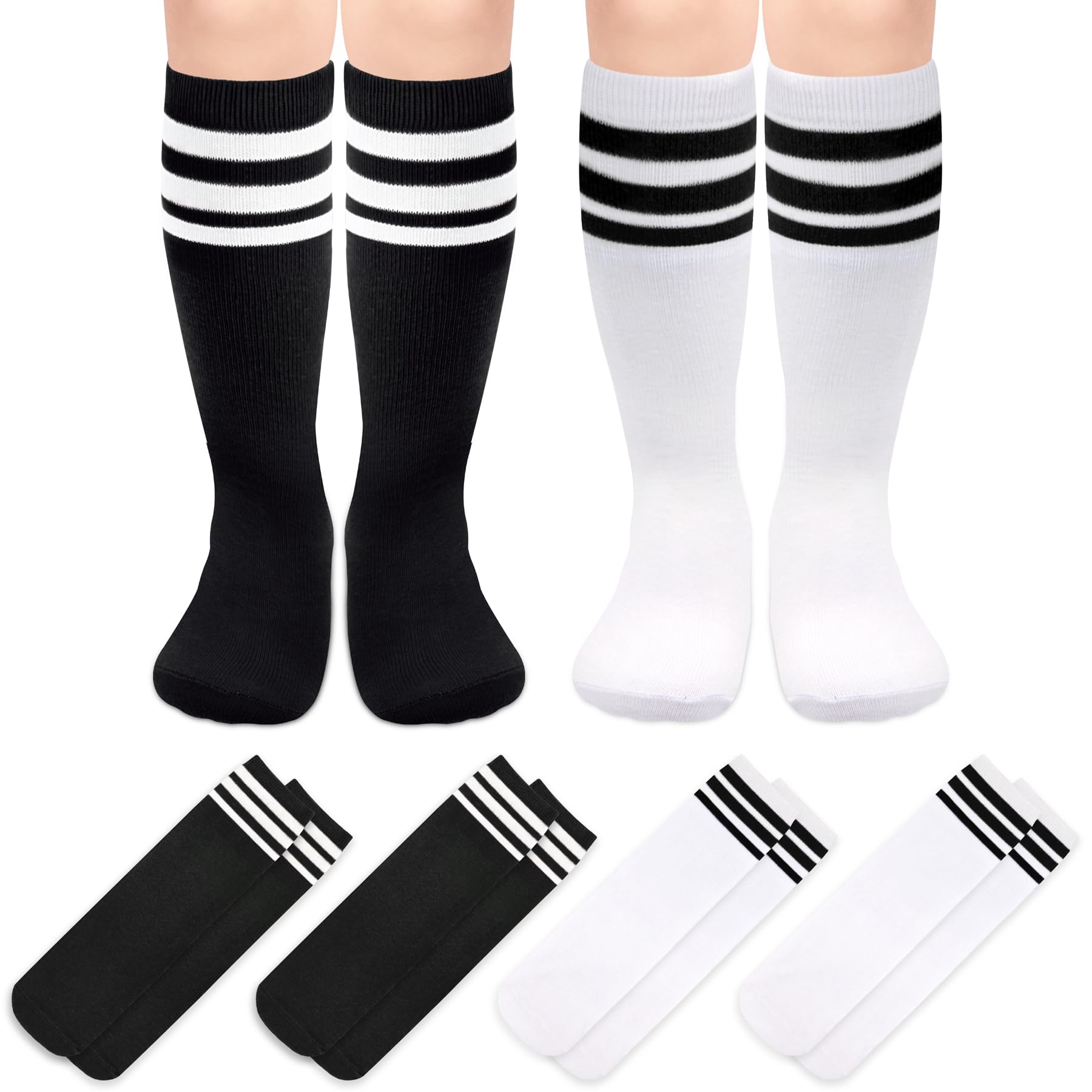Olreco 4 Pack Kids Soccer Socks - Breathable Cotton Youth Socks for Boys & Girls - Perfect for Soccer, Softball, Baseball & Sports Activities