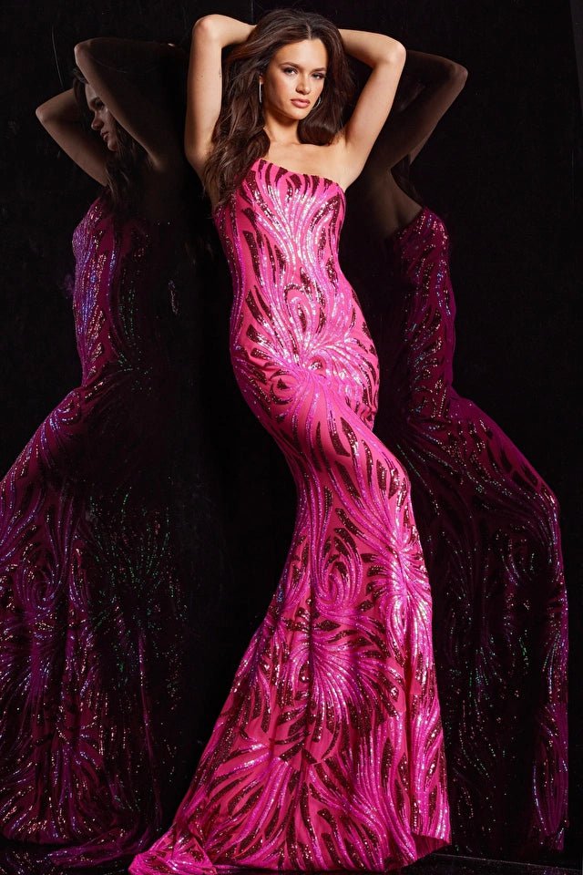 Jovani 23876 Hot Pink Embellished One Shoulder Prom Dress for Women - Perfect for Evening Parties, Cocktail Events & Special Occasions