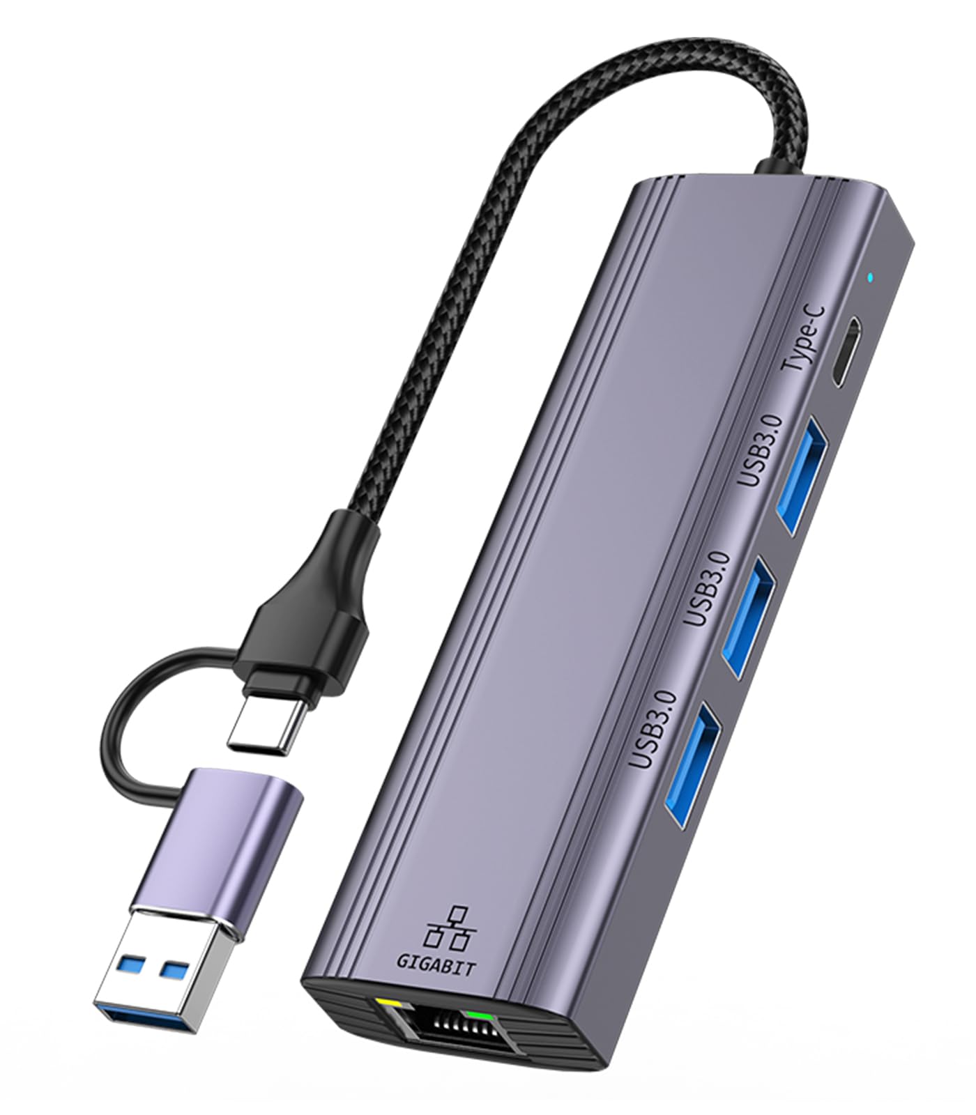 Oliveria USB Type-C to Ethernet Adapter with 3-Port USB 3.0 Hub - Gigabit RJ45 LAN 1000Mbps - Compatible with Windows XP/Mac/Linux/Chromebook - Perfect for Home Office, Online Gaming & Video Conferencing