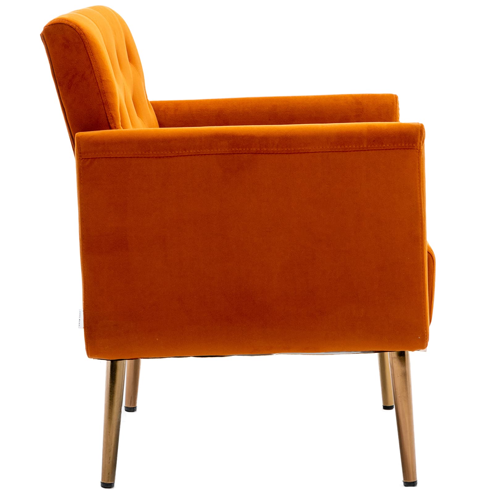 Modern Velvet Accent Chair with Gold Metal Feet - Comfortable Single Sofa Chair for Living Room, Bedroom, Office & Small Spaces - Perfect as TV Armrest Seat & Coffee Chair (Orange)