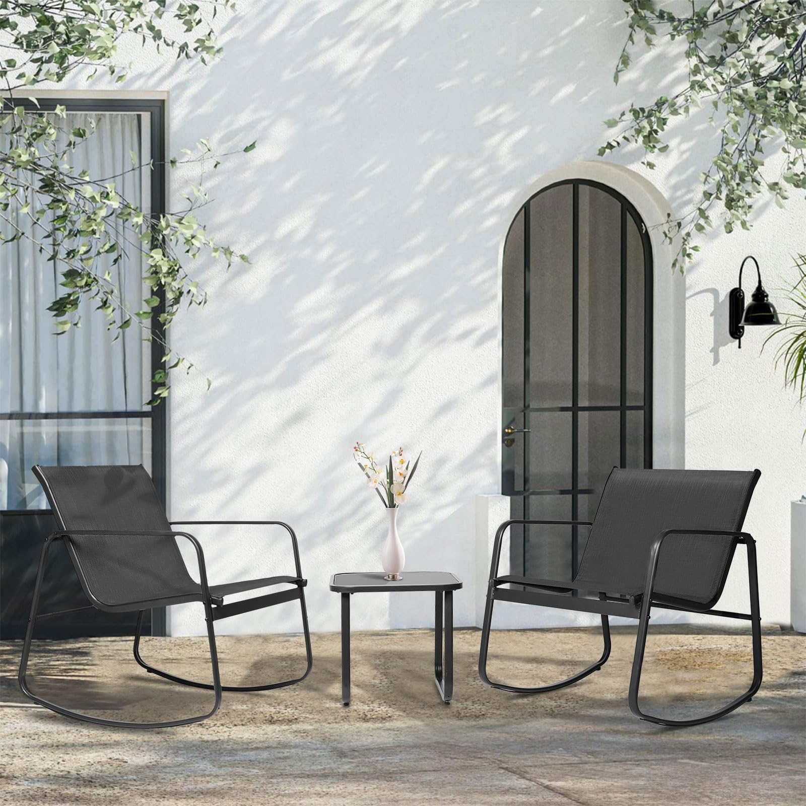 Oakmont 3-Piece Patio Furniture Set - Outdoor Wicker Conversation Set with 2 Chairs & Glass Top Coffee Table, Beige Cushions - Perfect for Backyard, Poolside, Garden, Deck or Patio Relaxation