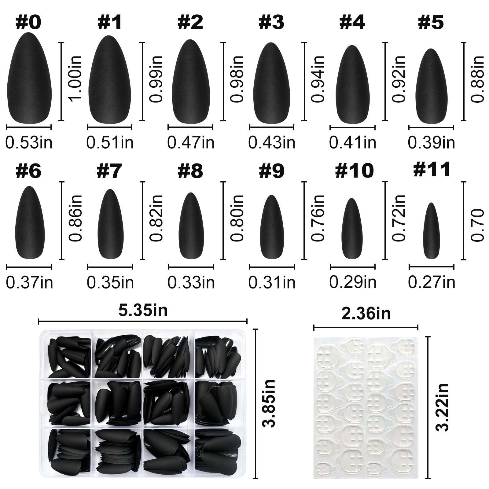 240PC Matte Black Almond Press On Nails - Medium Length Fake Nails with Nail Glue & Adhesive Tabs | Short Stiletto False Nail Tips for Women | Perfect for Parties, Weddings & Everyday Wear