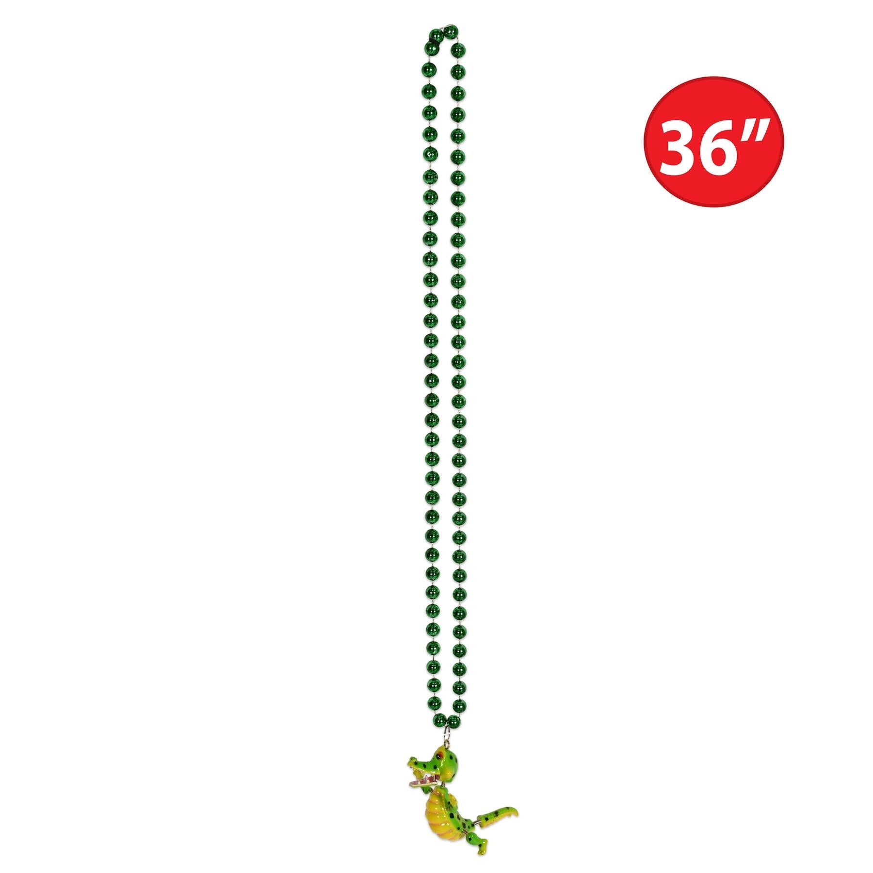12 Pack Beistle Bead Necklaces with Bobble Alligator Medallion - Fun Party Favors for Mardi Gras, Birthday Celebrations & Costume Accessories