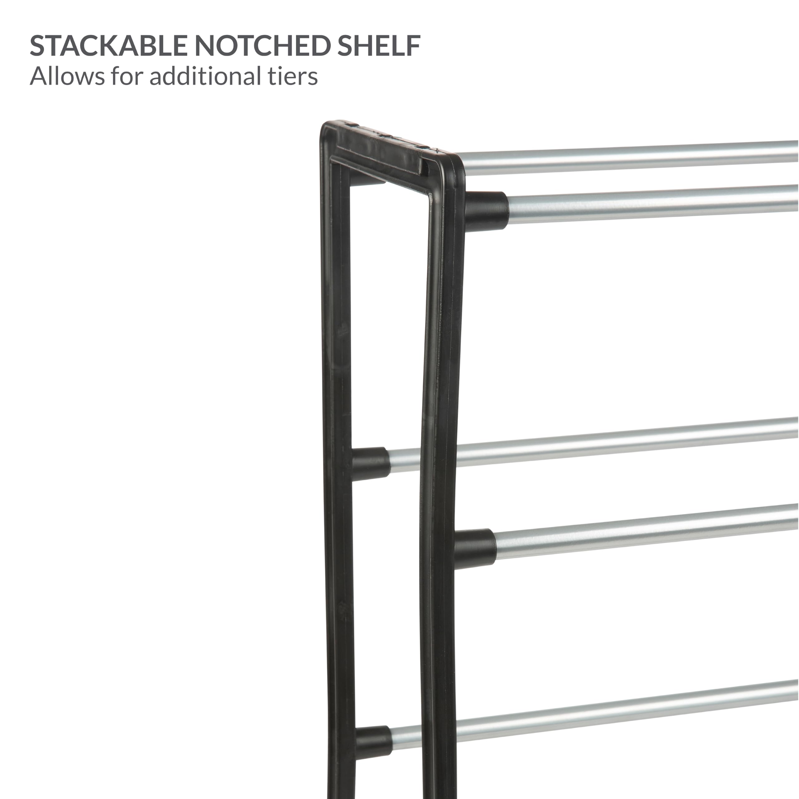 Space-Saving Stackable Shoe Rack Organizer - Holds 12 Pairs of Shoes for Sneakers, Boots, Loafers & Heels | Closet & Bedroom Storage Solution | Perfect for Small Spaces & Apartment Living (Black)