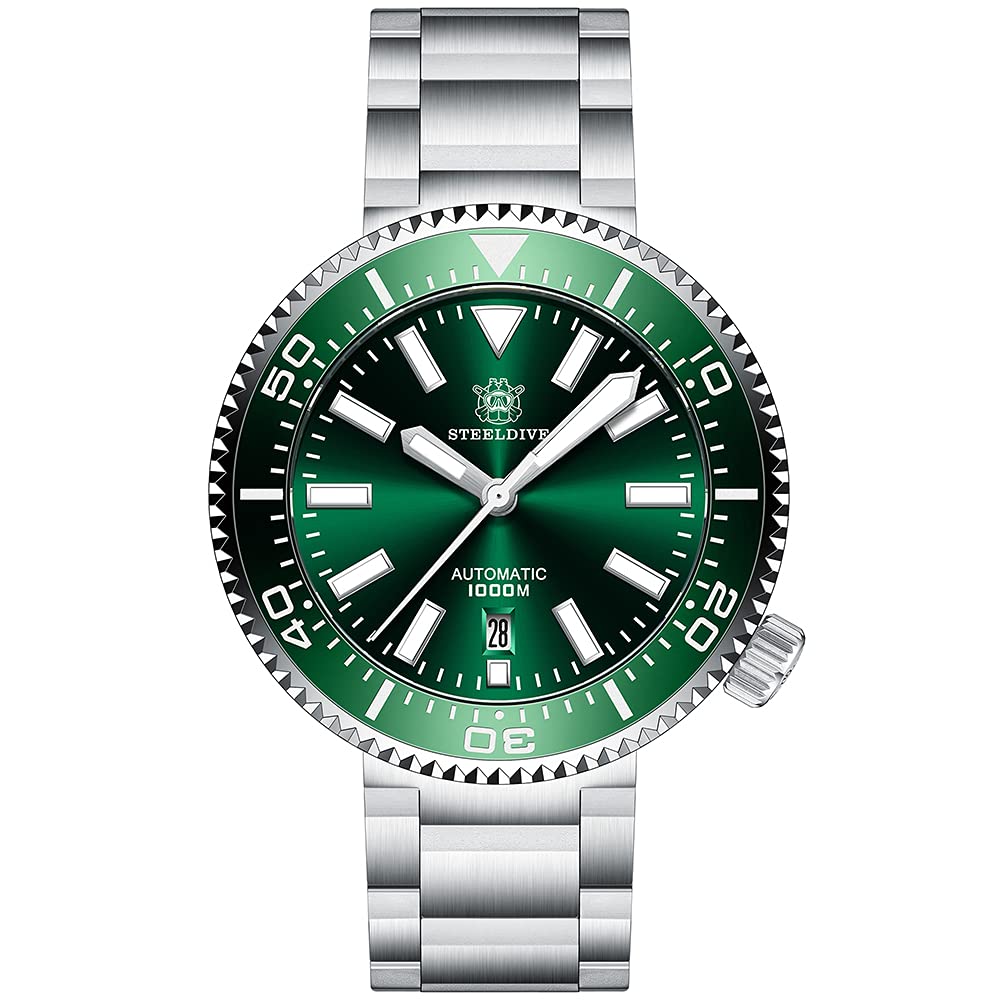 STEELDIVE Men's Automatic Diver Watch - Self-Winding Mechanical Wristwatch with 1000M Water Resistance, C3 Luminous, Diving Chronograph & Ceramic Bezel (NH35 Movement, Big Dial) - Perfect for Scuba Diving, Water Sports & Outdoor Adventures (Model: SD1976)