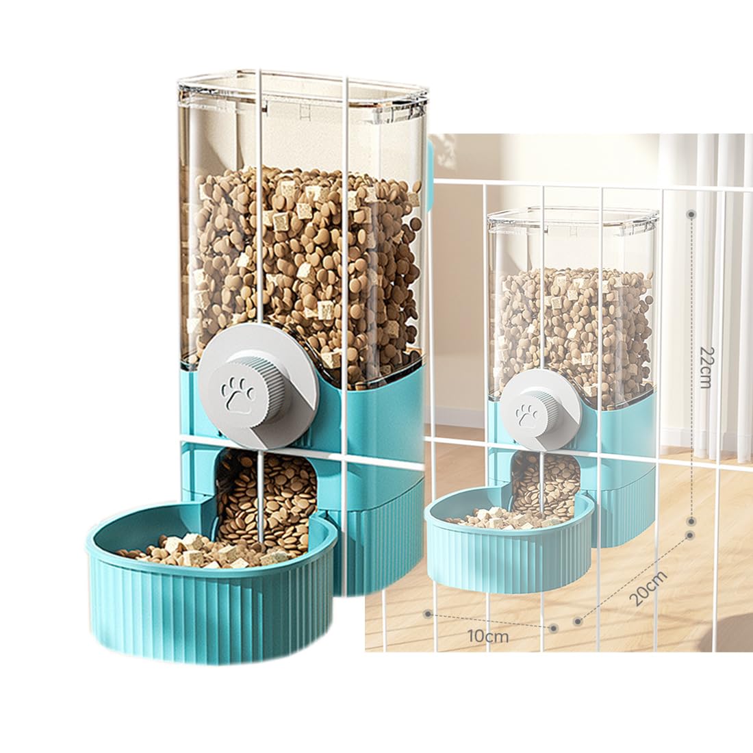 Automatic Rabbit Feeder and Water Dispenser - Gravity Hanging Cage Food Bowl for Bunny, Ferret, Chinchilla, Guinea Pig & Hedgehog - Perfect for Small Pet Cages (Blue) - Ideal for Stress-Free Feeding & Hydration in Home, Travel or Vet Visits