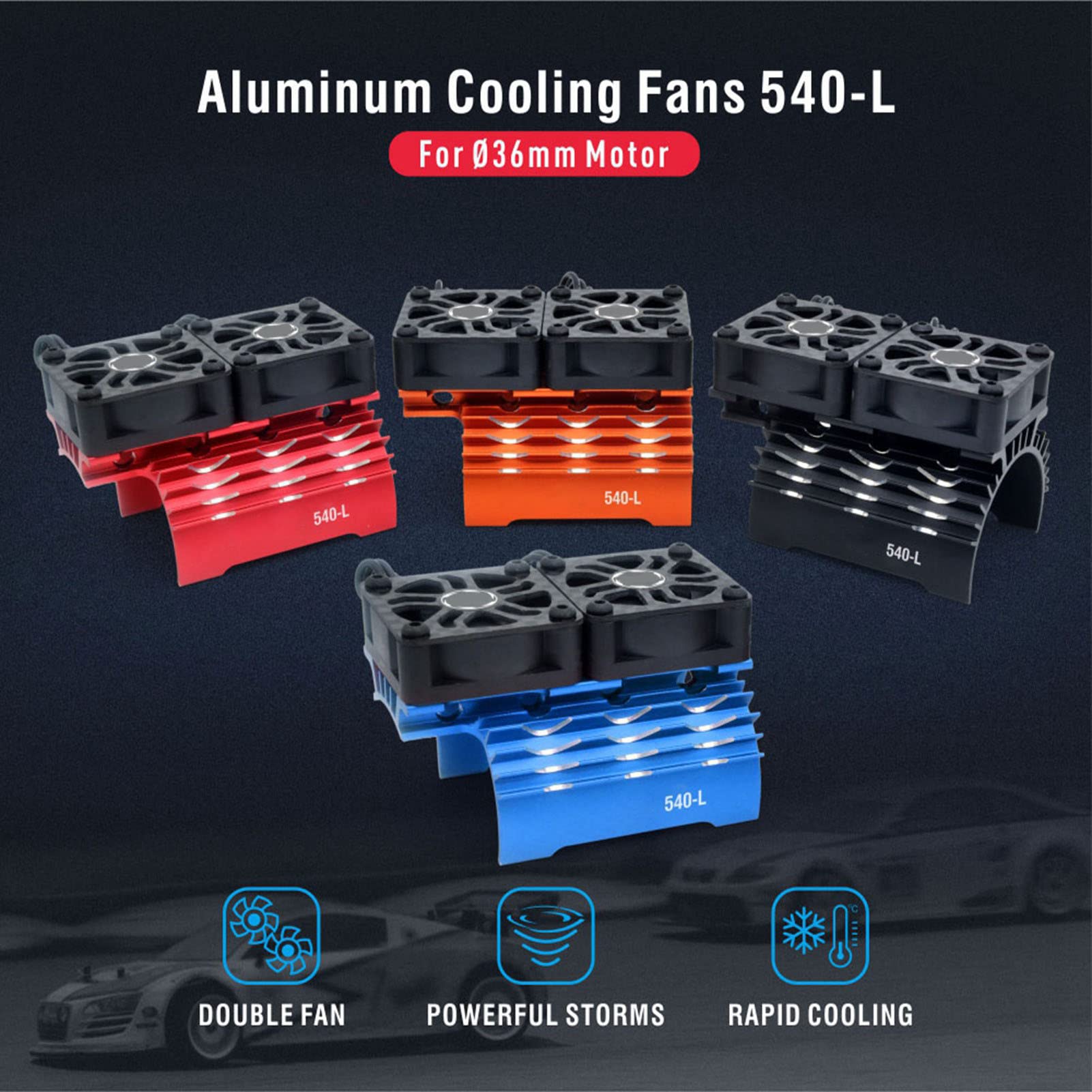 High-Performance RC Motor Cooling Heatsink with Dual Fans | 263mm x 36mm Aluminum Heatsink Cover with Extension Cable | Replacement Part for RC Cars, Trucks & Drones (Orange) | Ideal for Racing, Off-Road & High-Speed RC Applications