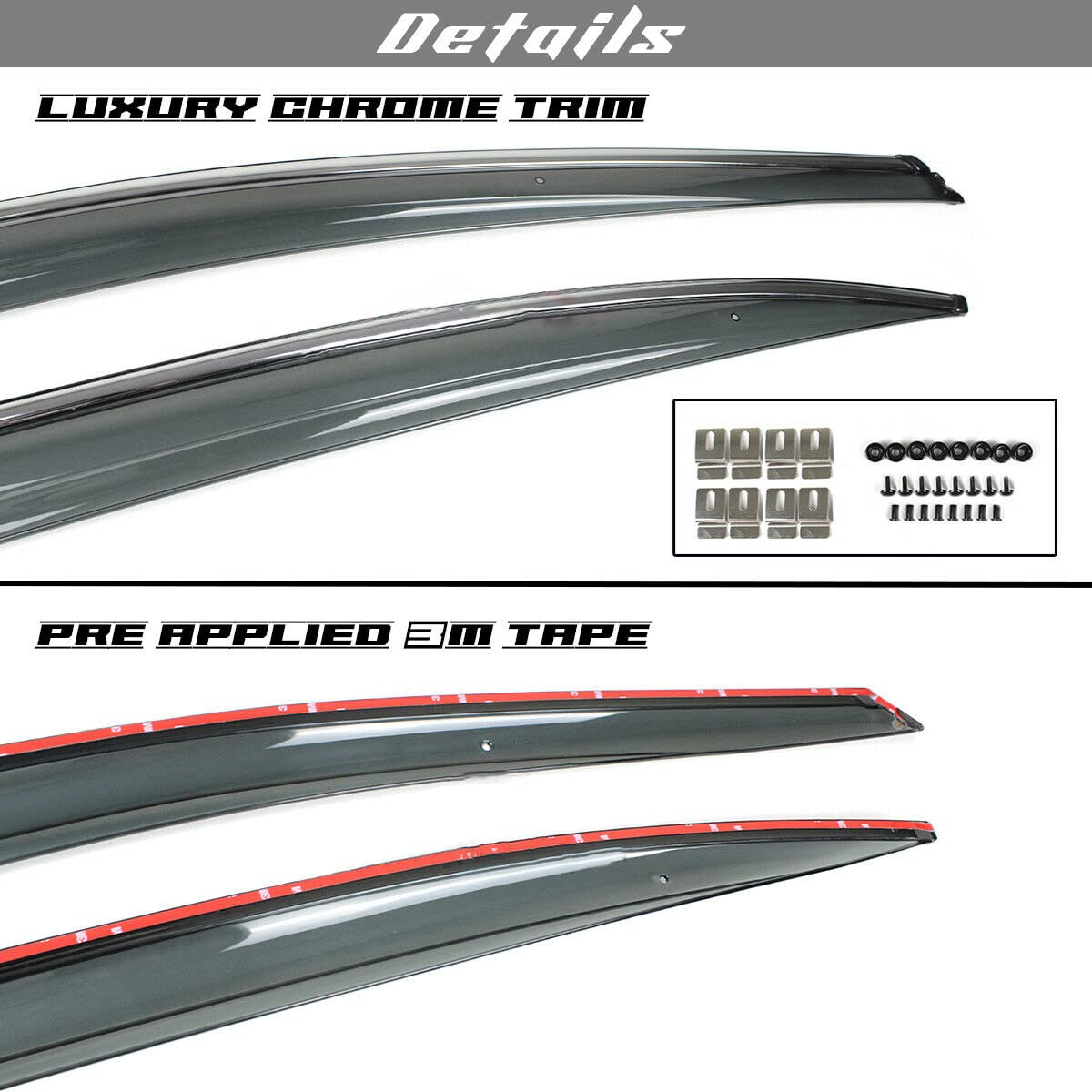 Chrome Window Deflectors for 2012-2015 Honda Civic 4 Door Sedan - Tape-On Window Visors & Rain Guards - Perfect for Rain Protection and Improved Ventilation While Driving