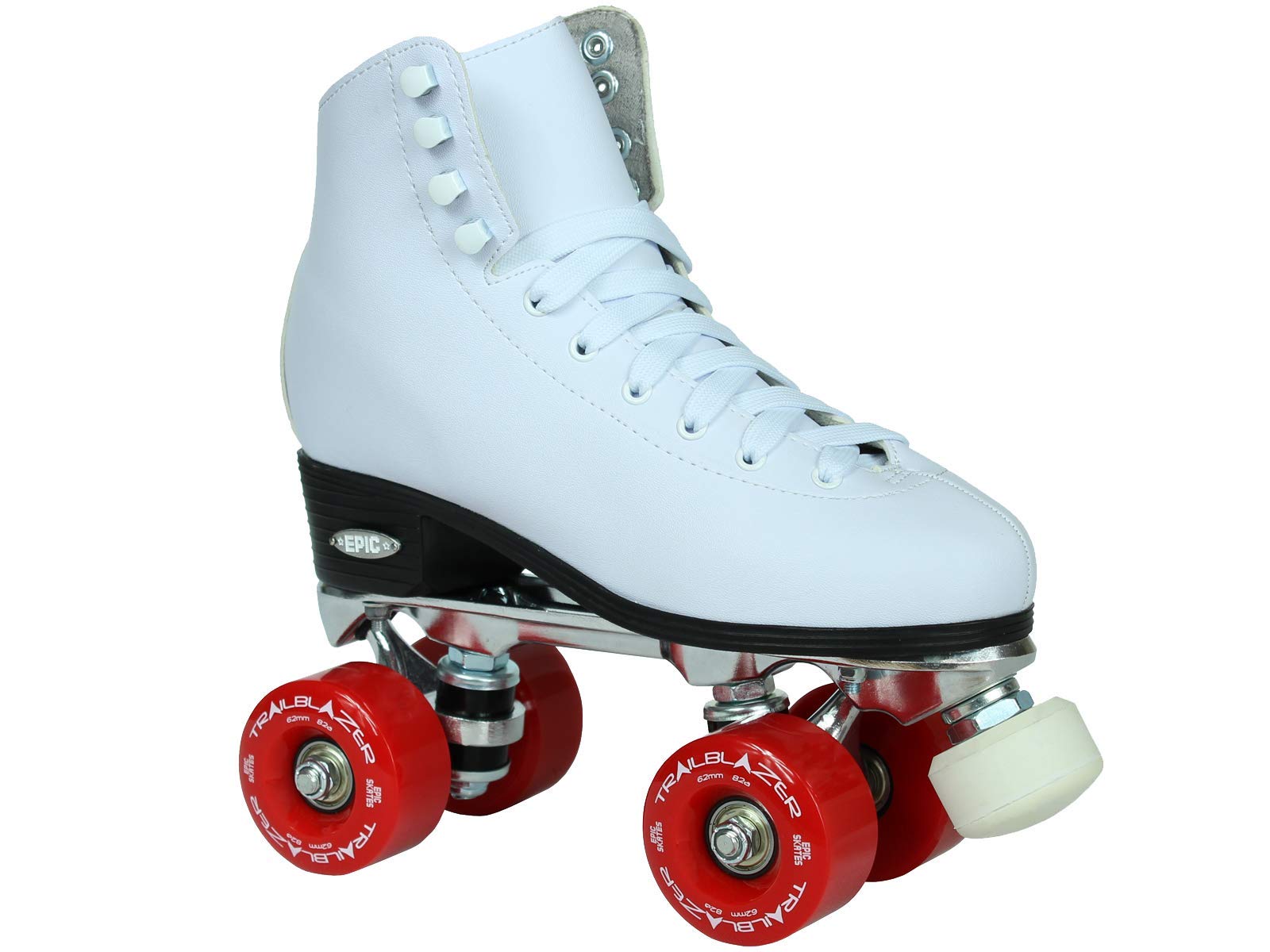Epic Skates Classic White Roller Skates with Red Wheels - Women's & Men's Retro Style Quad Skates for Outdoor & Indoor Skating, Rink, Roller Derby & Fitness