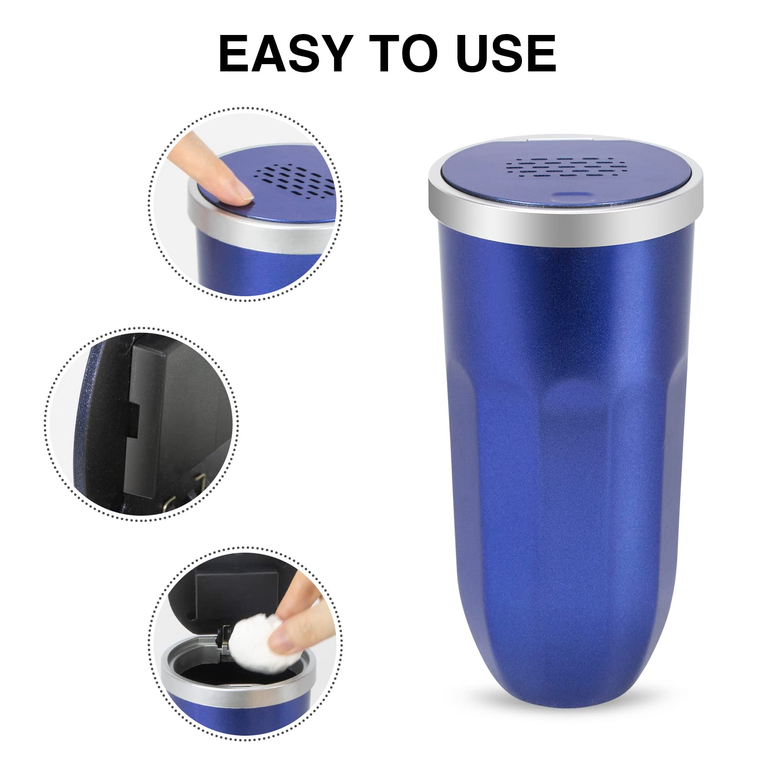 2 Pack Mini Car Trash Can with Press-to-Open Design & 3 Aromatherapy Tablets - Cup Holder Garbage Bin for Car, Office, Home & Kitchen (Blue) | Perfect for Road Trips, Daily Commute & Workspace Organization
