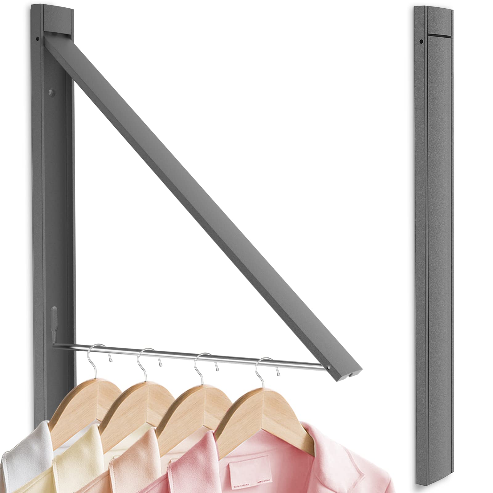 Space Saving Wall Mounted Retractable Clothes Drying Rack - Foldable Laundry Hanger for Small Spaces, Closet & Bathroom Organization - Rustproof Aluminum, Easy Installation - Perfect for Apartments, Dorms & RV Living