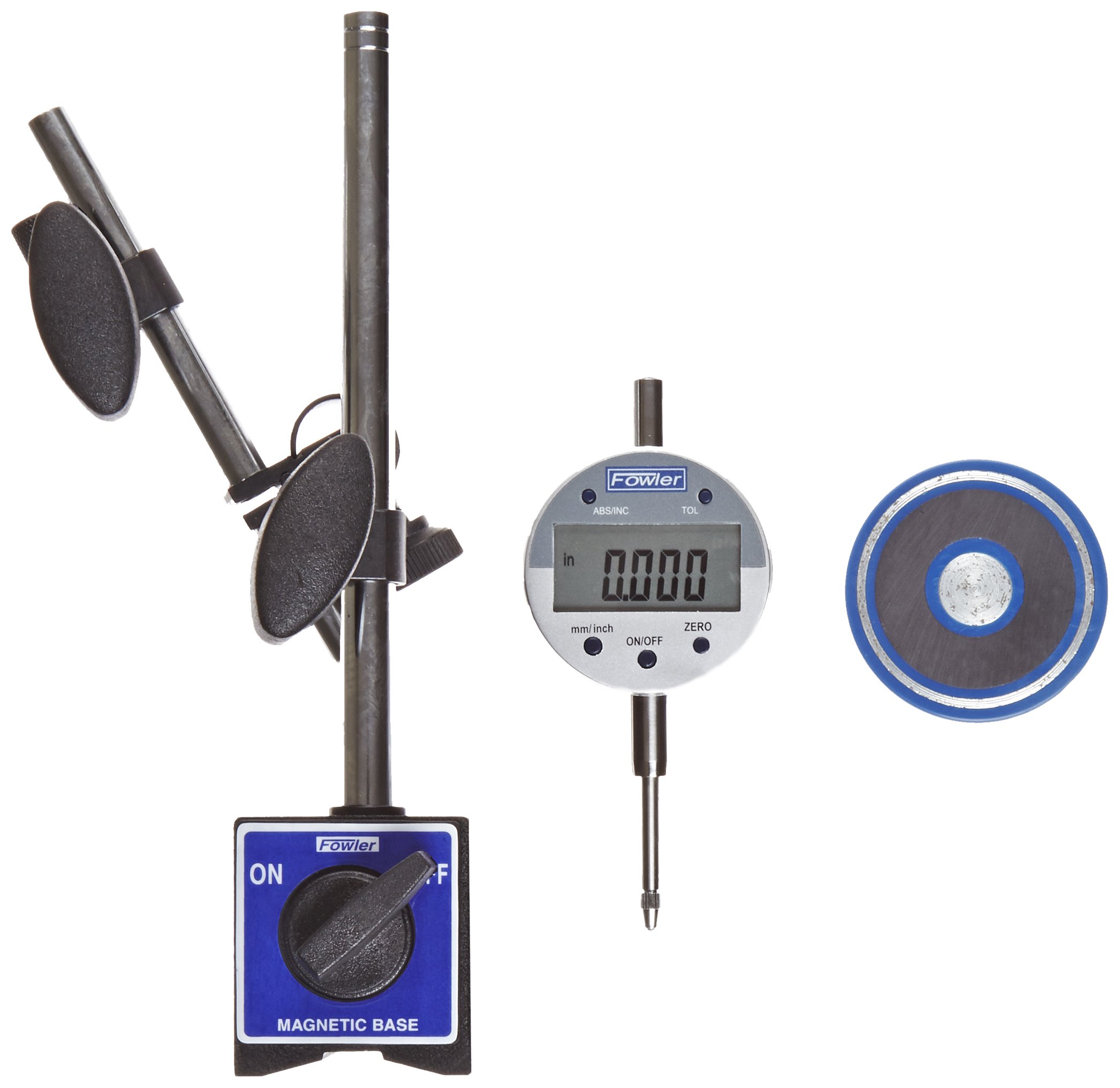 Fowler 54-585-075 Fine Adjust Magnetic Base with Indi-X Blue Electronic Indicator Set - 0.0005