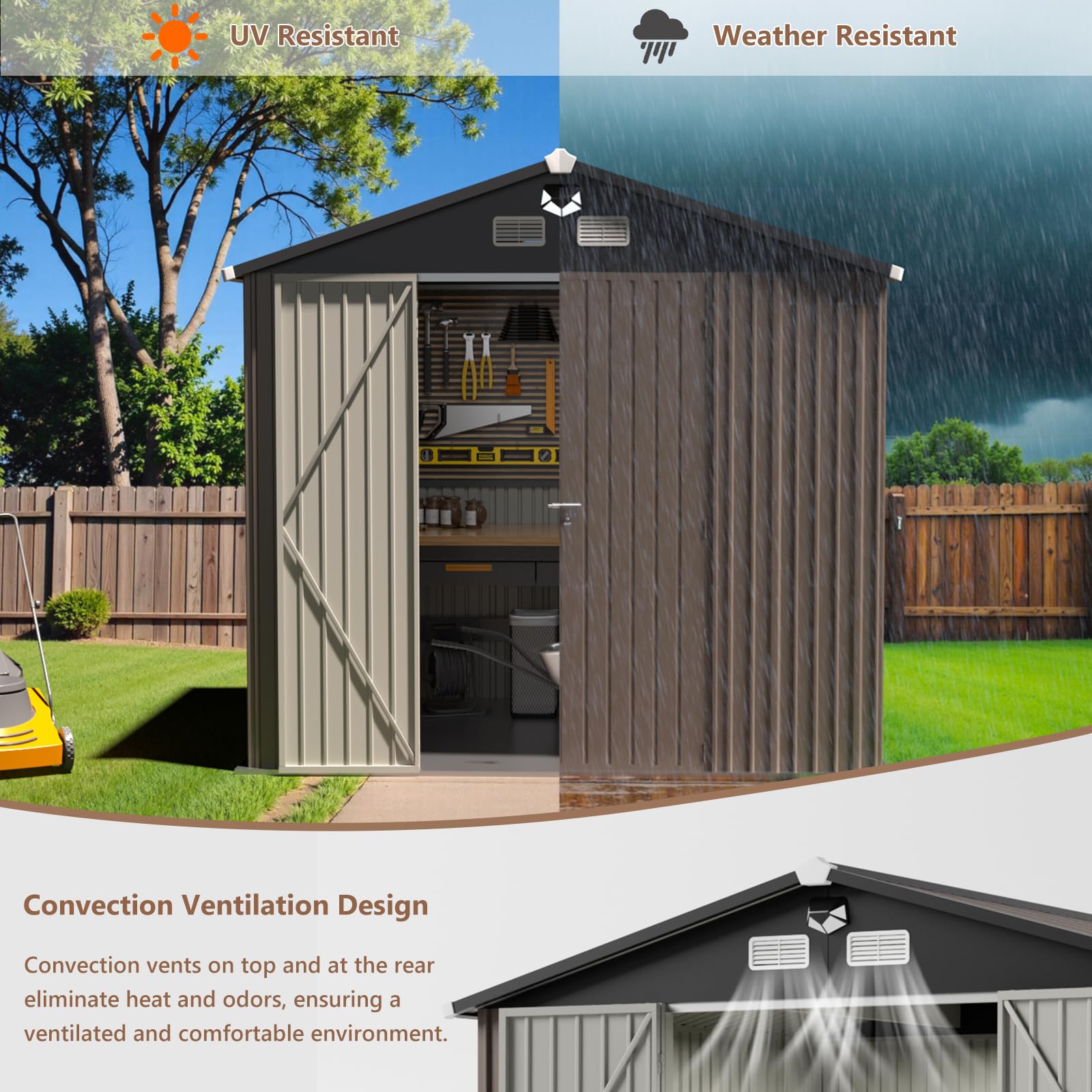 10x8 FT Outdoor Metal Storage Shed - Waterproof Garden Tool Shed with Lockable Doors & Air Vent | Durable Backyard Storage Building for Lawn Equipment, Gardening Tools & Seasonal Items