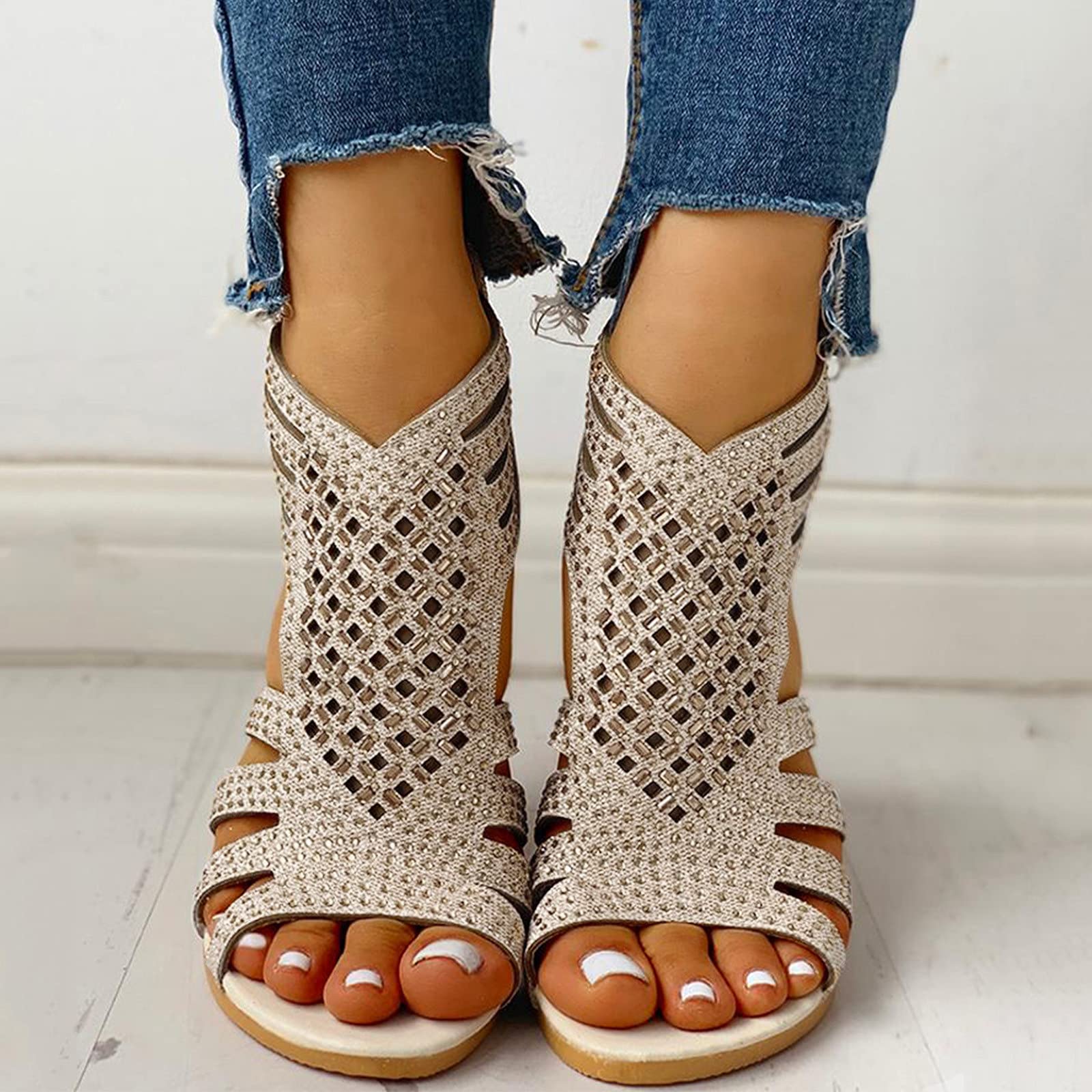 TUQIDEWU Women's Dressy Comfortable Walking Sandals - Open Toe Hollow Anti-Slip Summer Breathable Casual Sandals for Beach, Vacation & Daily Wear