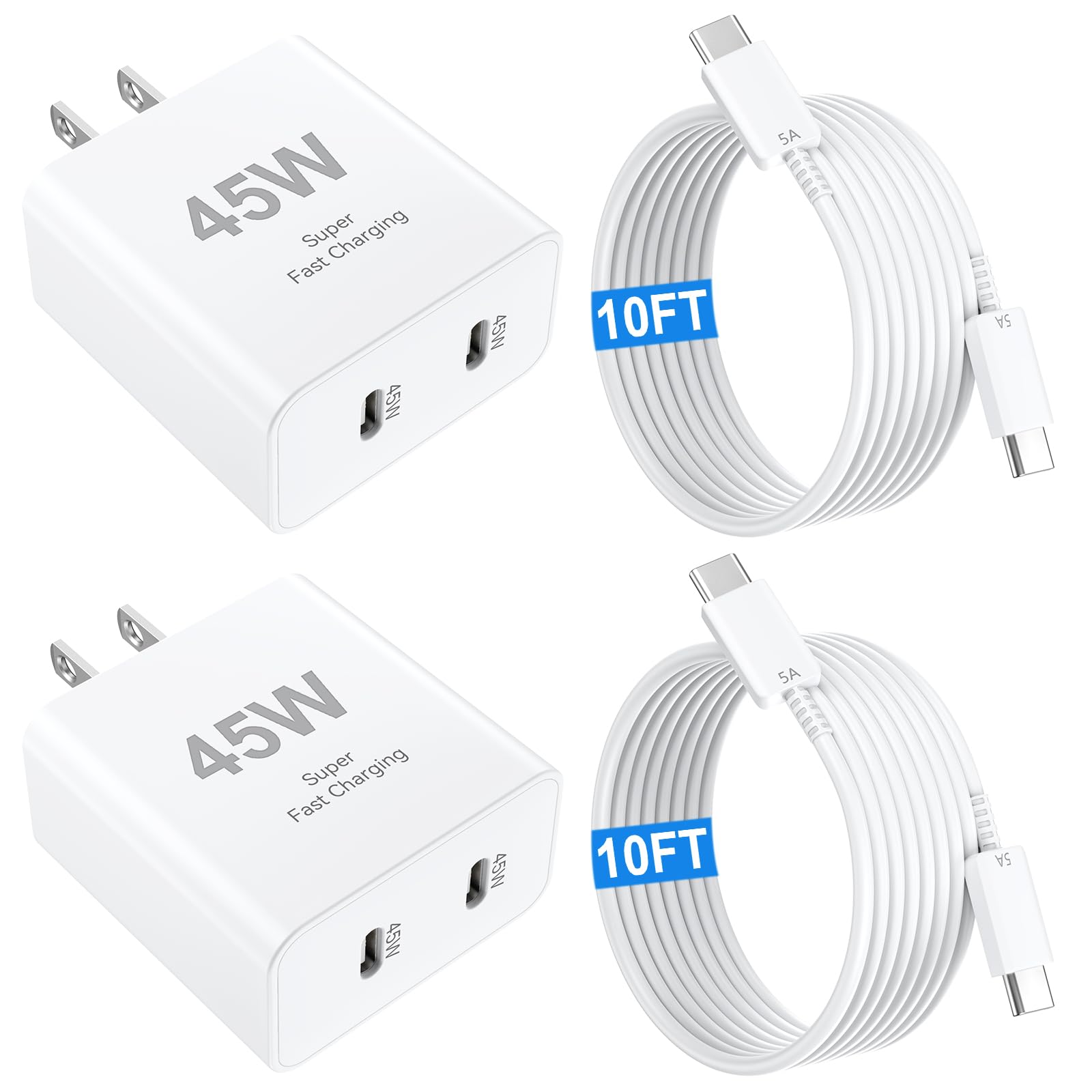 45W Fast Charger Block with 10FT USB C Cable - Dual Port Charger for iPhone 16/16 Pro/16 Pro Max/15/15 Pro/15 Pro Max, Samsung S25/S24, iPad & Android Phones | Quick Charging for Home, Office & Travel