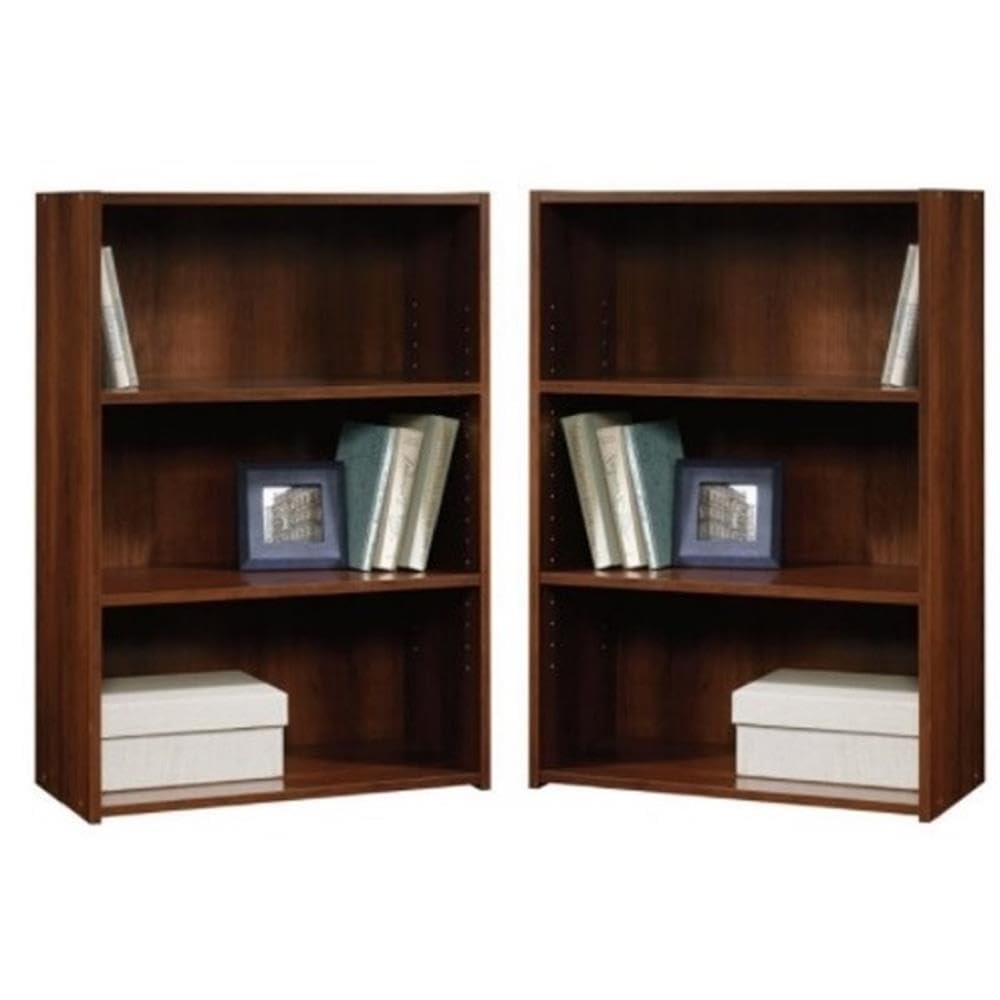 Modern Engineered Wood Bookcase Set - 2 Piece Brook Cherry Bookshelves for Living Room, Home Office & Library Storage