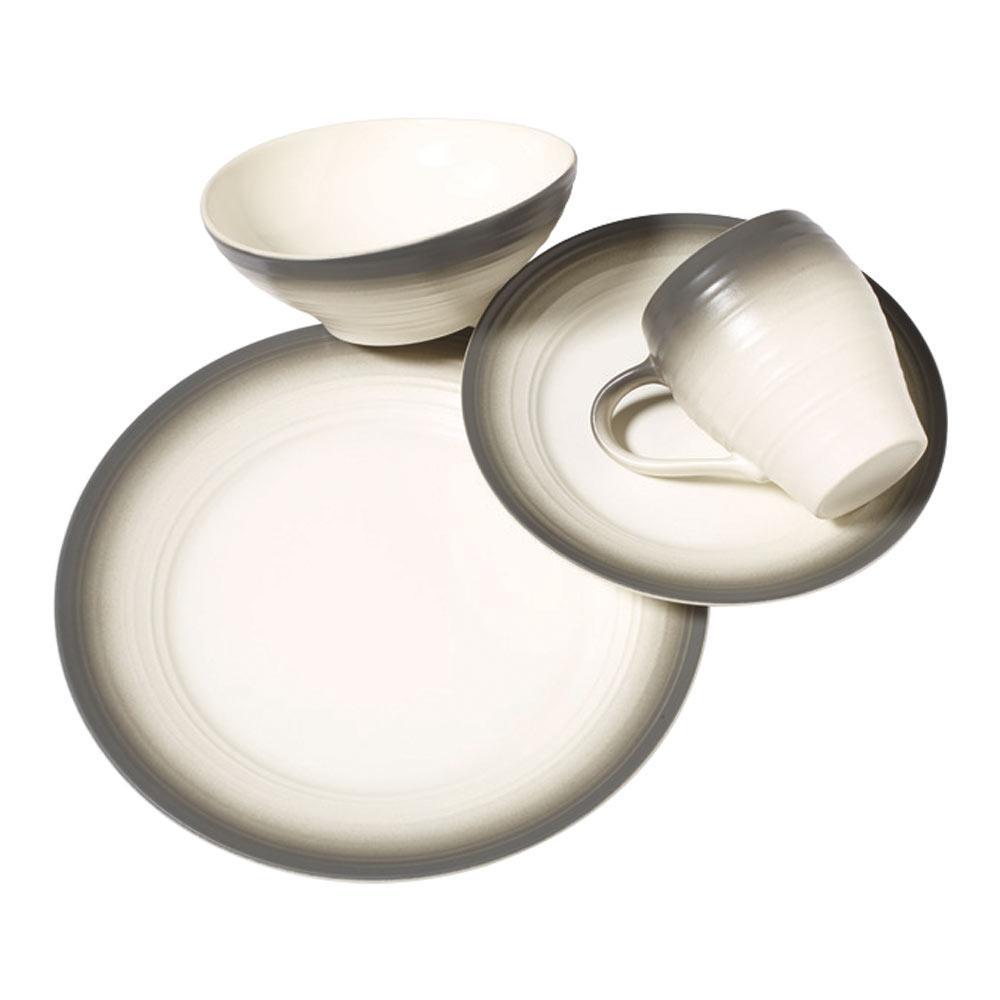 Swirl Ombre Graphite 4-Piece Dinnerware Set - Elegant Plates, Bowls & Mugs for Modern Dining, Entertaining & Home Decor