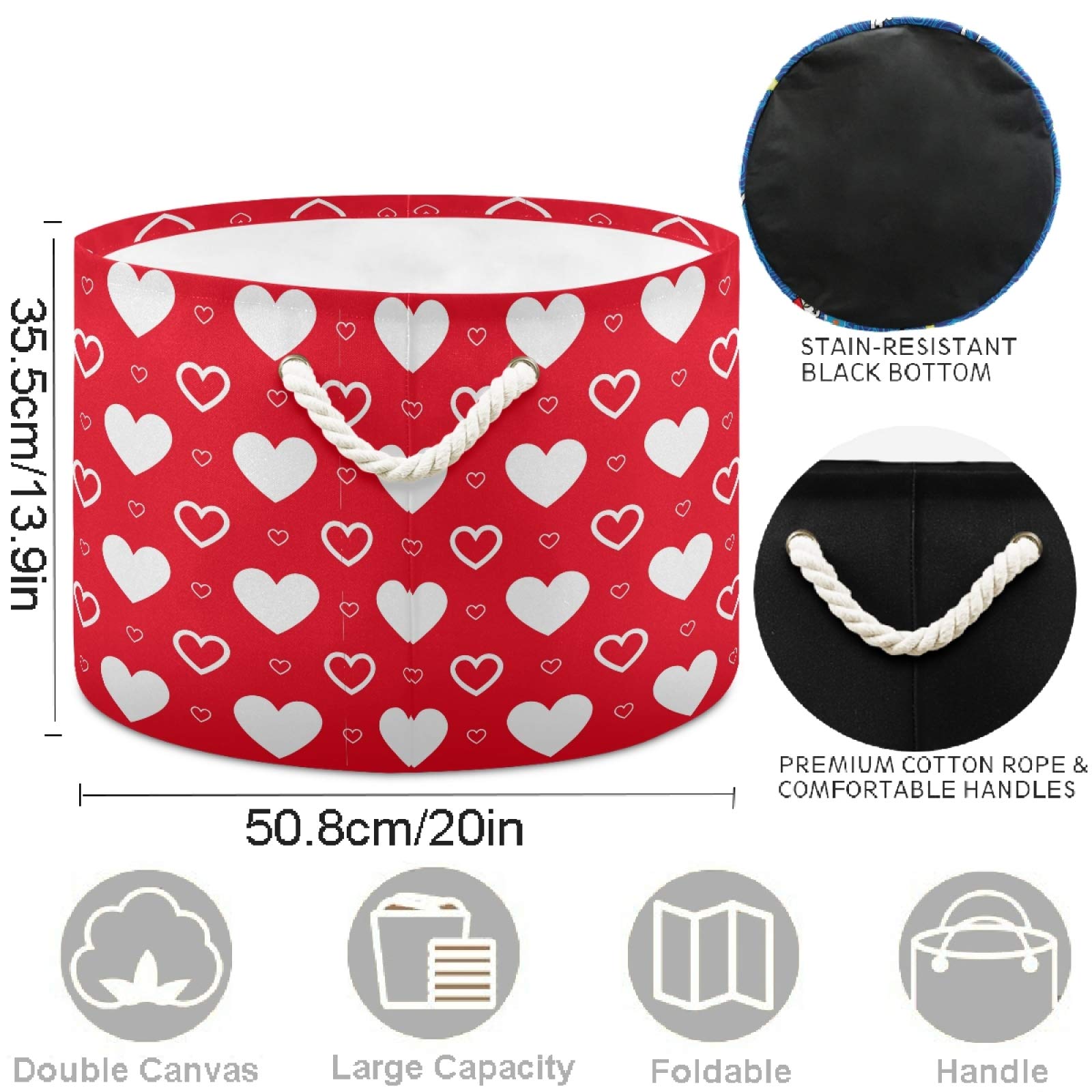 Valentine's Day Red Heart Laundry Basket - Collapsible Fabric Storage Bin for Clothes, Toys & Organizing | Perfect for Bathroom, Bedroom, Nursery, Closet & Office Decor | Romantic Home Storage Solution for Couples & Gift Giving