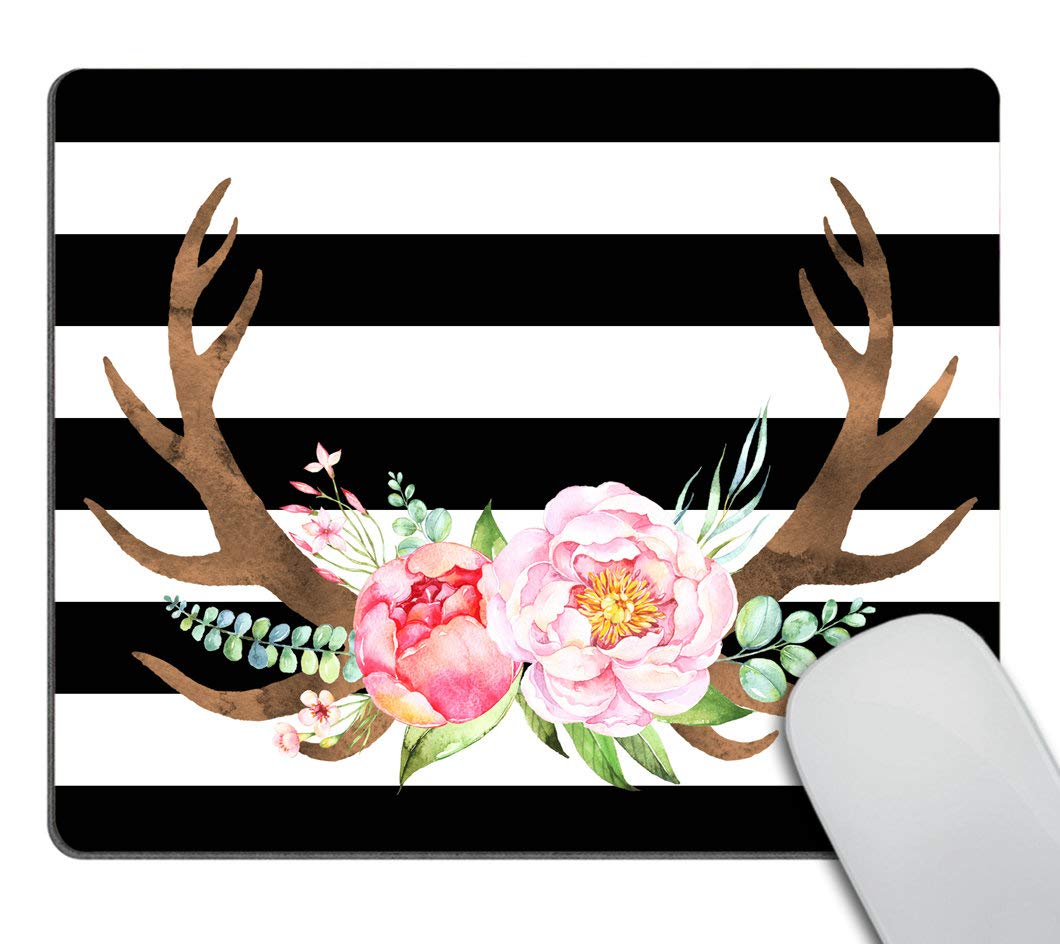 Stylish Deer Antler Mouse Pad - Non-Slip Office Desk Mat with Striped Design, Cute Rectangle Mousepad for Computer & Laptop - Perfect for Gaming, Work & Home Office Use