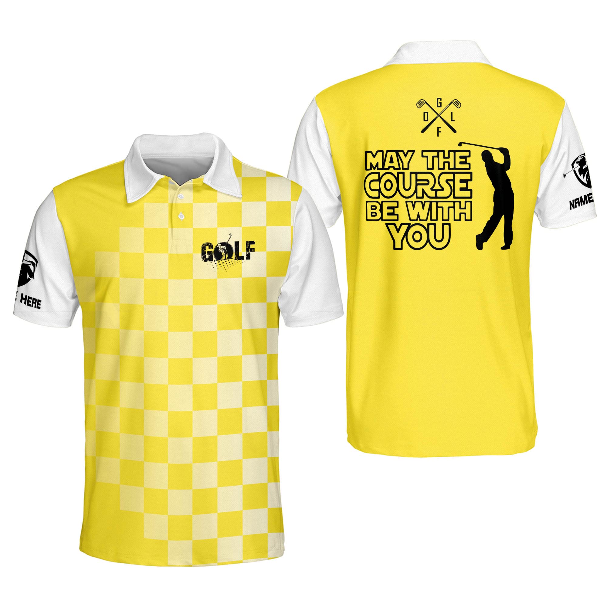Custom Funny Golf Polo Shirts for Men - Short Sleeve May The Course Be With You Golf Shirt | Perfect for Golf Tournaments, Casual Wear & Father's Day Gifts